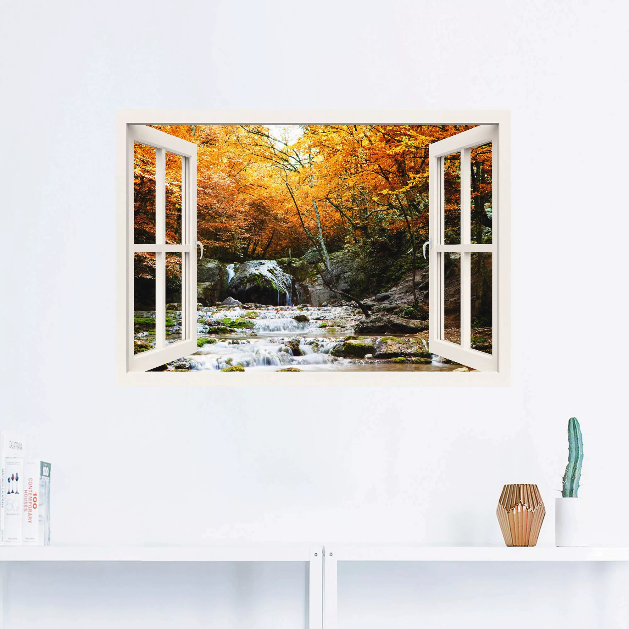 Artland Wandfolie "Herbstlicher Wasserfall, weiß", Fensterblick, (1 St.), s günstig online kaufen