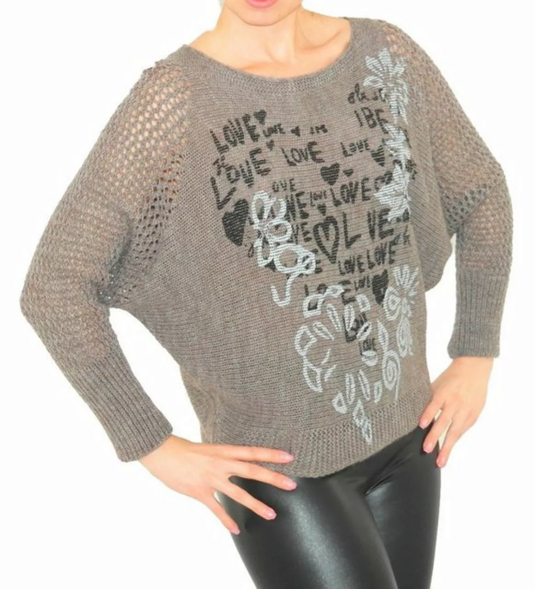 YESET Longpullover Pullover Strick Pulli Love-Blumen Top-Netz leicht Wolle günstig online kaufen