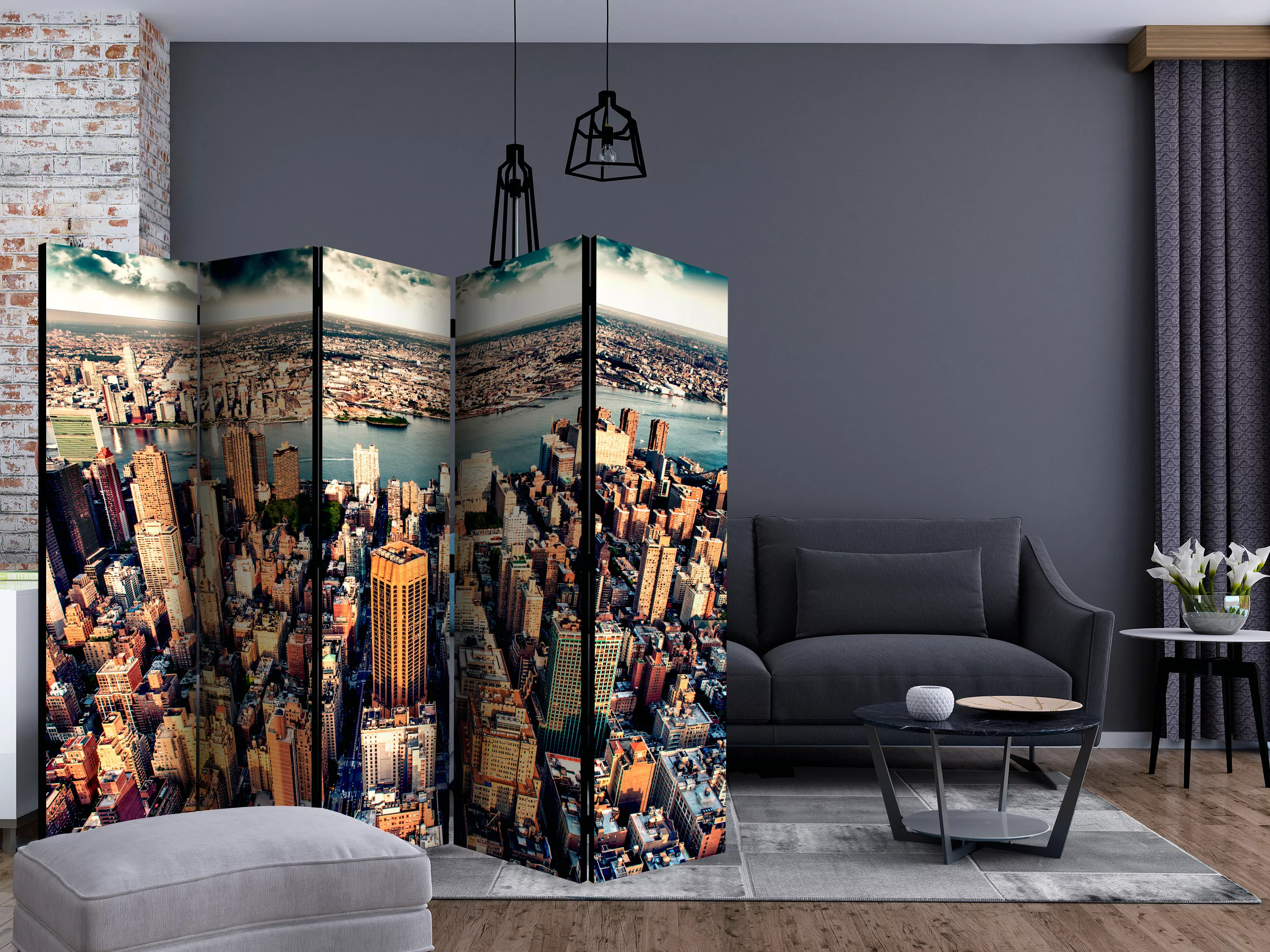 5-teiliges Paravent - Bird's Eye View Of New York Ii [room Dividers] günstig online kaufen