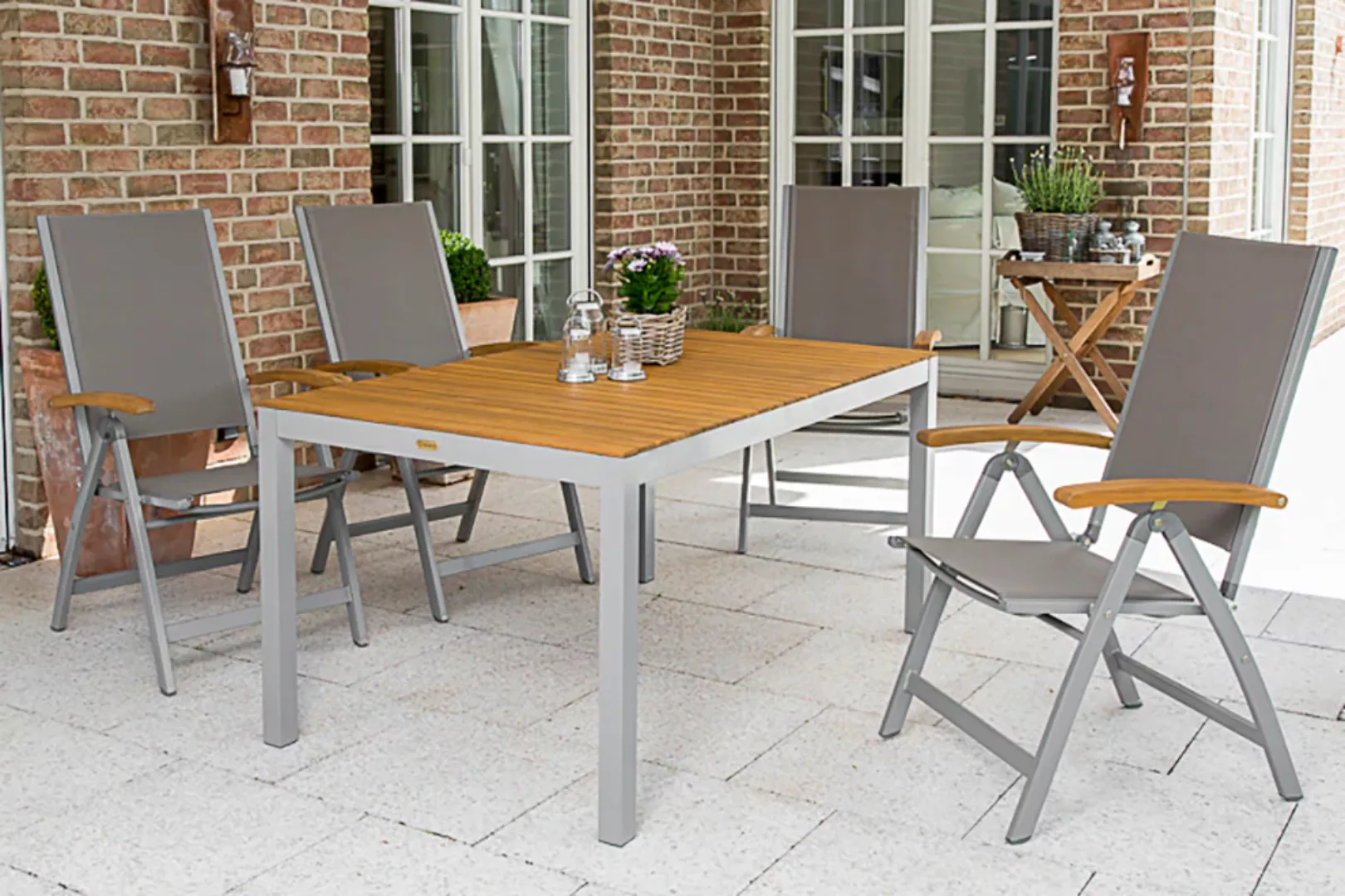 Gartenmöbel-Set Naxos 5-tlg. Grau inkl. Tisch 150 cm x 90 cm günstig online kaufen