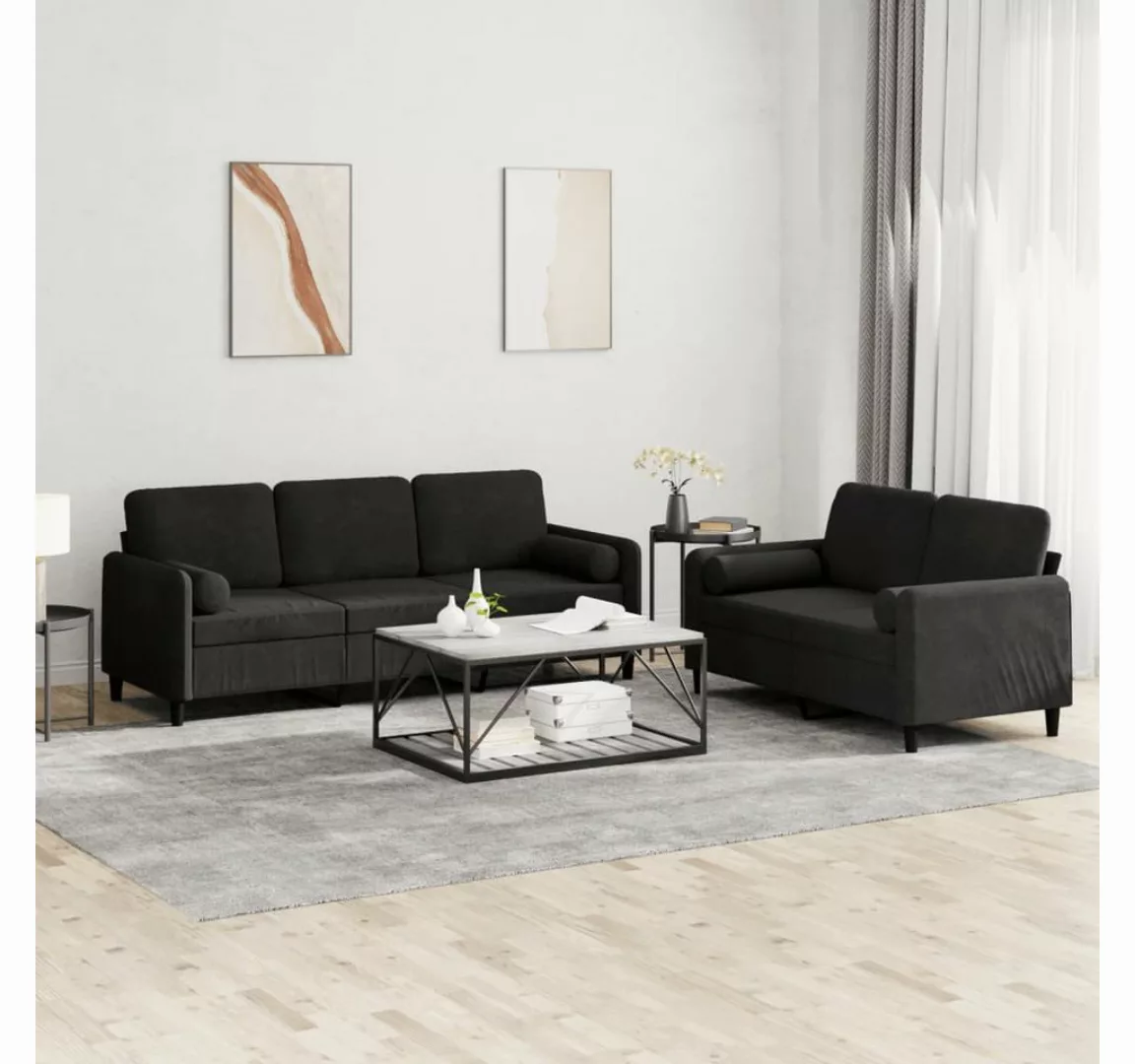 vidaXL Sofa Sofagarnitur Set mit Kissen Samt, 2-tlg., Schwarz günstig online kaufen