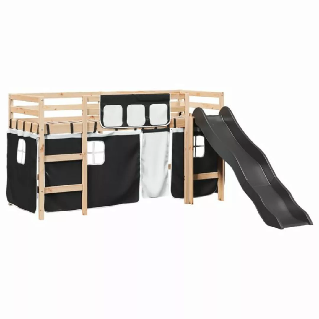 vidaXL Bett Kinderhochbett mit Vorhängen Weiß Schwarz 90x190 cm Kiefernholz günstig online kaufen