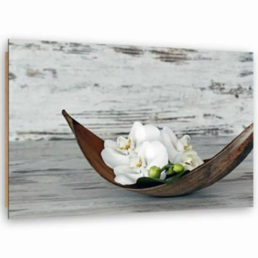 FEEBY® Kunst Blume auf dem Holz Leinwandbilder bunt Gr. 90 x 60 günstig online kaufen