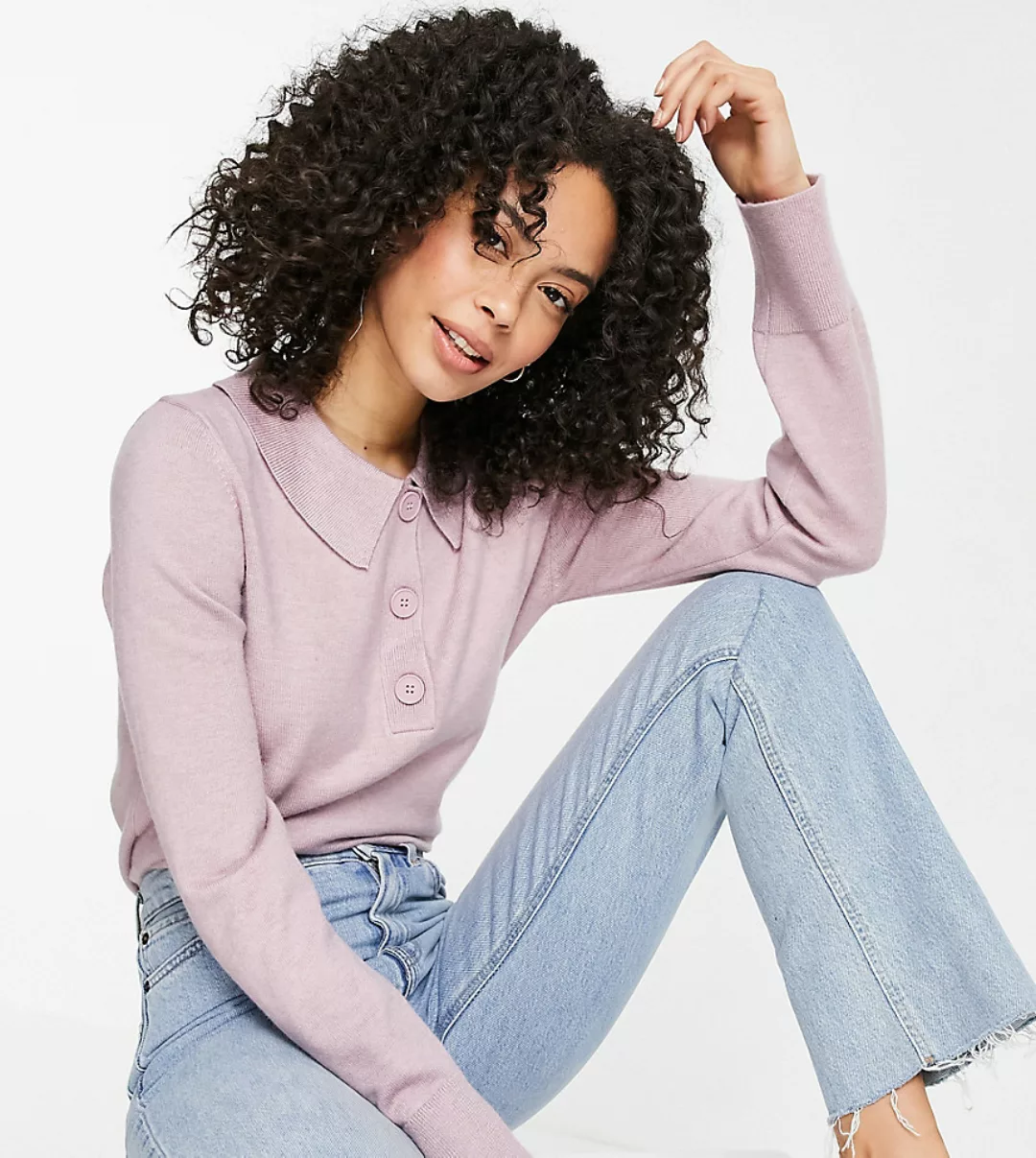 ASOS DESIGN Tall – Pullover in Flieder mit Kragen und Knopfleiste-Lila günstig online kaufen