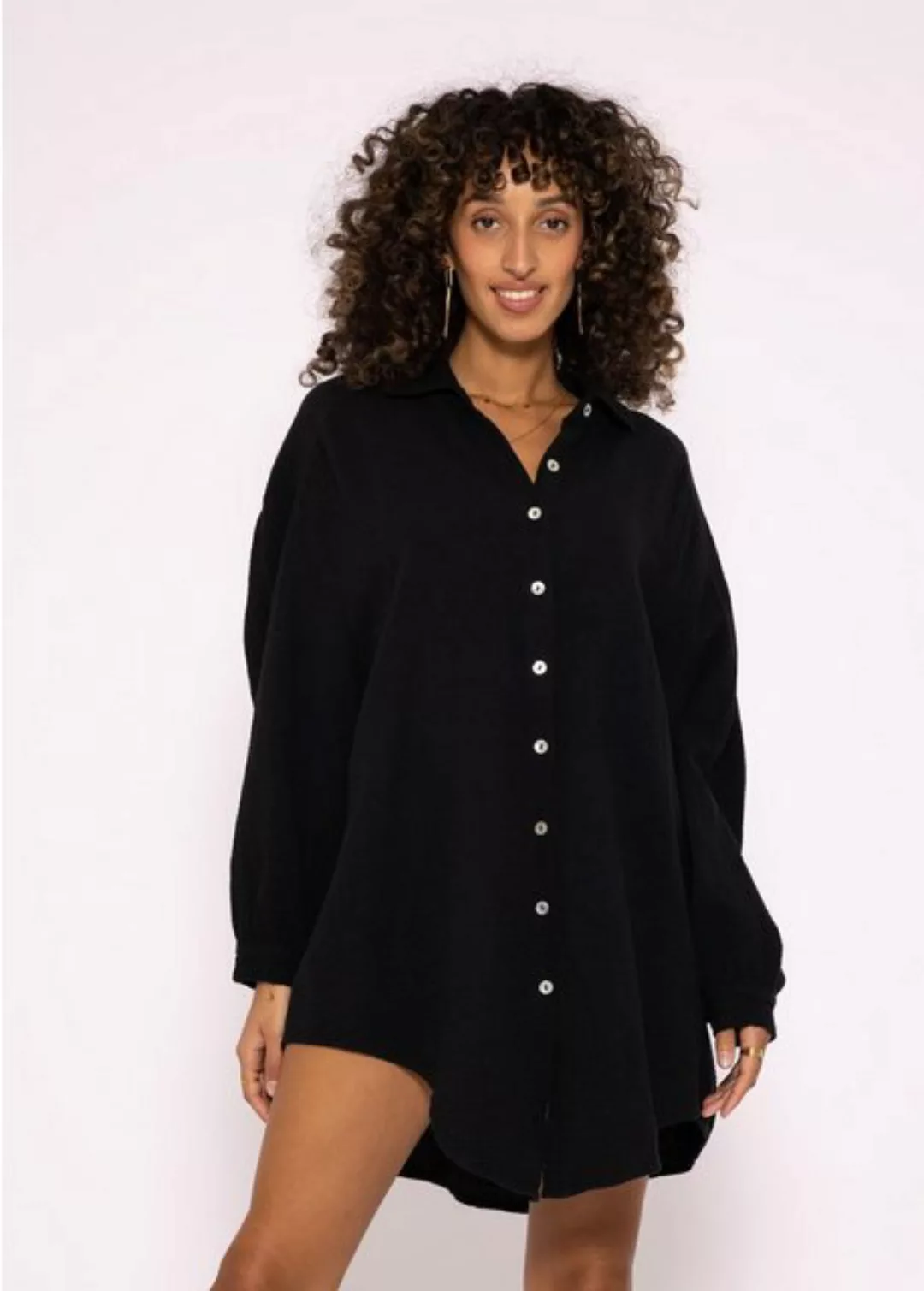 SASSYCLASSY Longbluse Oversize Musselin Bluse Damen Langarm Elegant Hemdblu günstig online kaufen