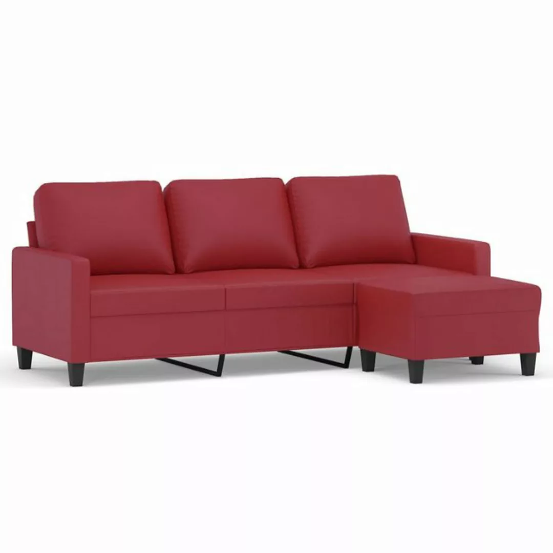 vidaXL Sofa 3-Sitzer-Sofa mit Hocker Kunstleder, Rot günstig online kaufen