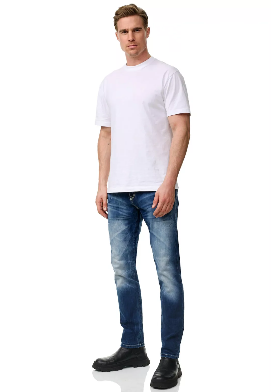 Rusty Neal Straight-Jeans "YAMATO", mit farblich abgesetzten Nähten günstig online kaufen