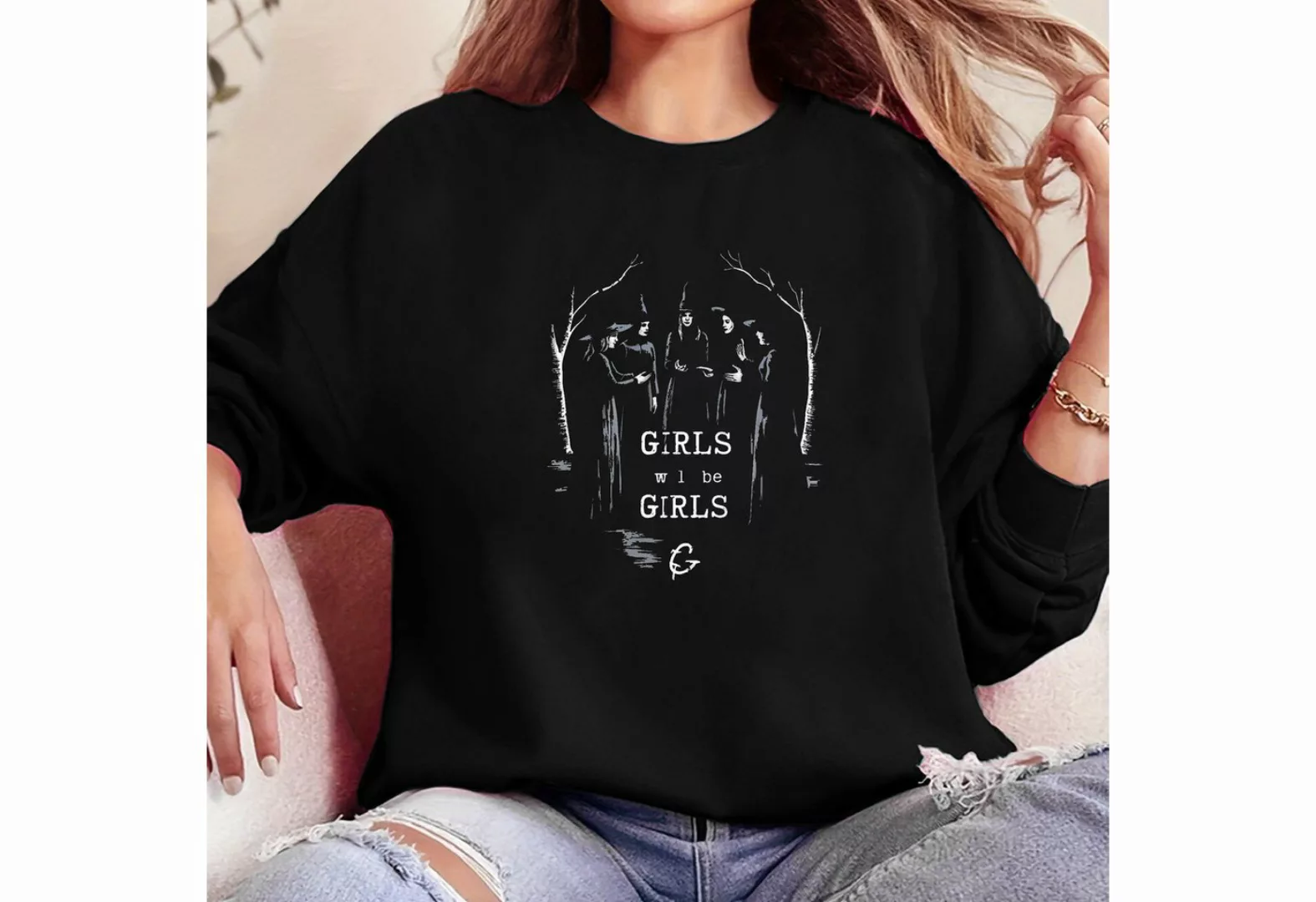 PYL Sweatshirt Damen Halloween Sweatshirt Hexendruck Loose FleecePullover günstig online kaufen