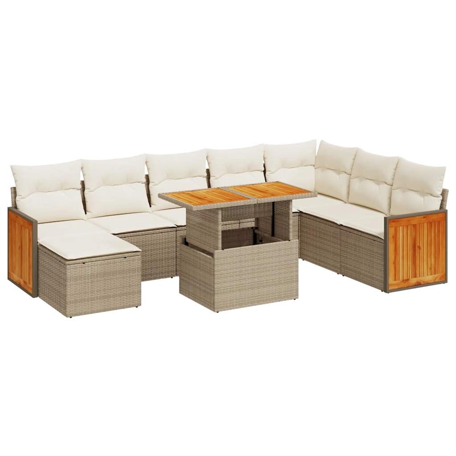 vidaXL 9-Tlg Garten-Sofagarnitur mit Kissen Beige Poly Rattan Akazie 332774 günstig online kaufen