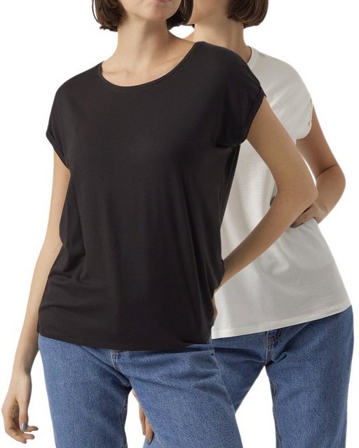 Vero Moda T-Shirt Stilvolles Basic Shirt mit Rundhalsausschnitt (2er-Pack) günstig online kaufen