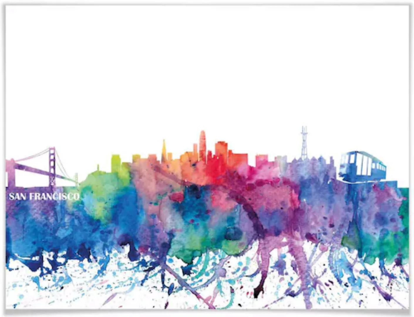 Wall-Art Poster "San Francisco Aquarell Skyline", Stadt, (1 St.), Poster oh günstig online kaufen