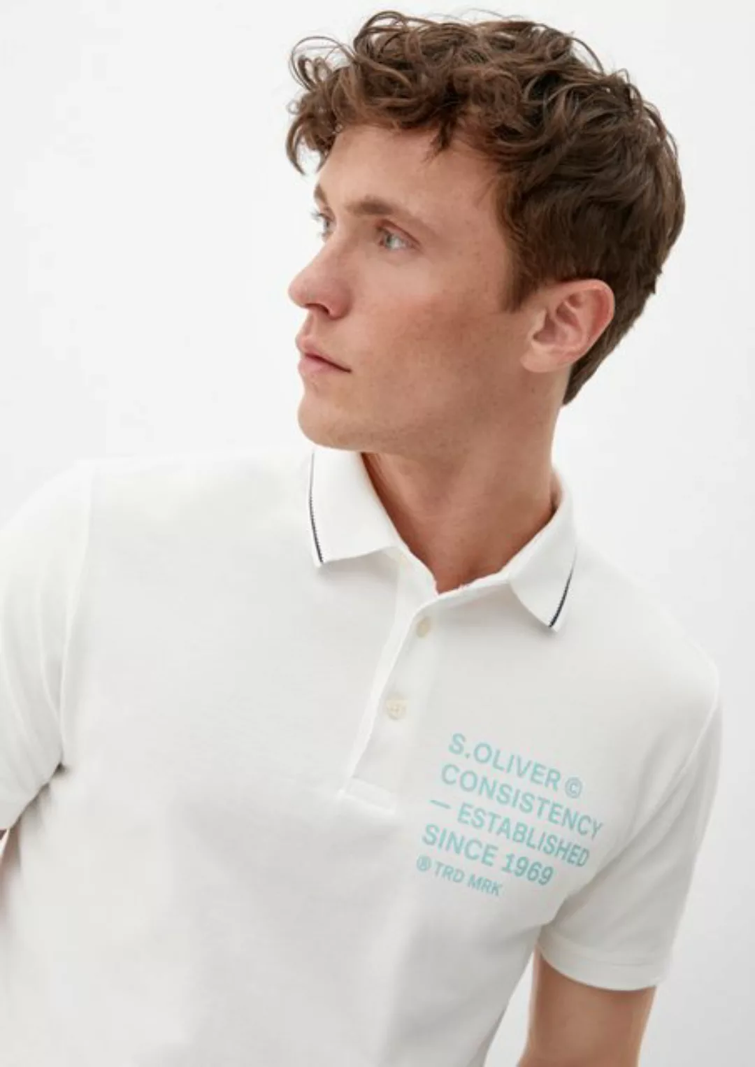 s.Oliver Kurzarmshirt Poloshirt mit Piquéstruktur Artwork, Blende günstig online kaufen