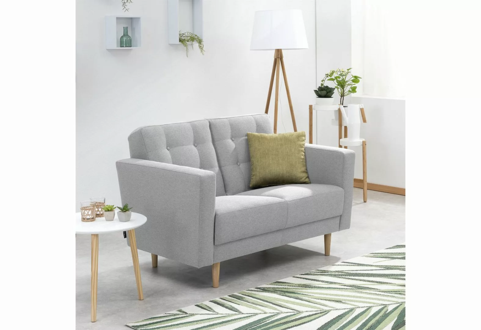 58 aufm Kessel Sofa 2-Sitzer Kaisa Bezug Flachgewebe Esche natur / hellgrau günstig online kaufen