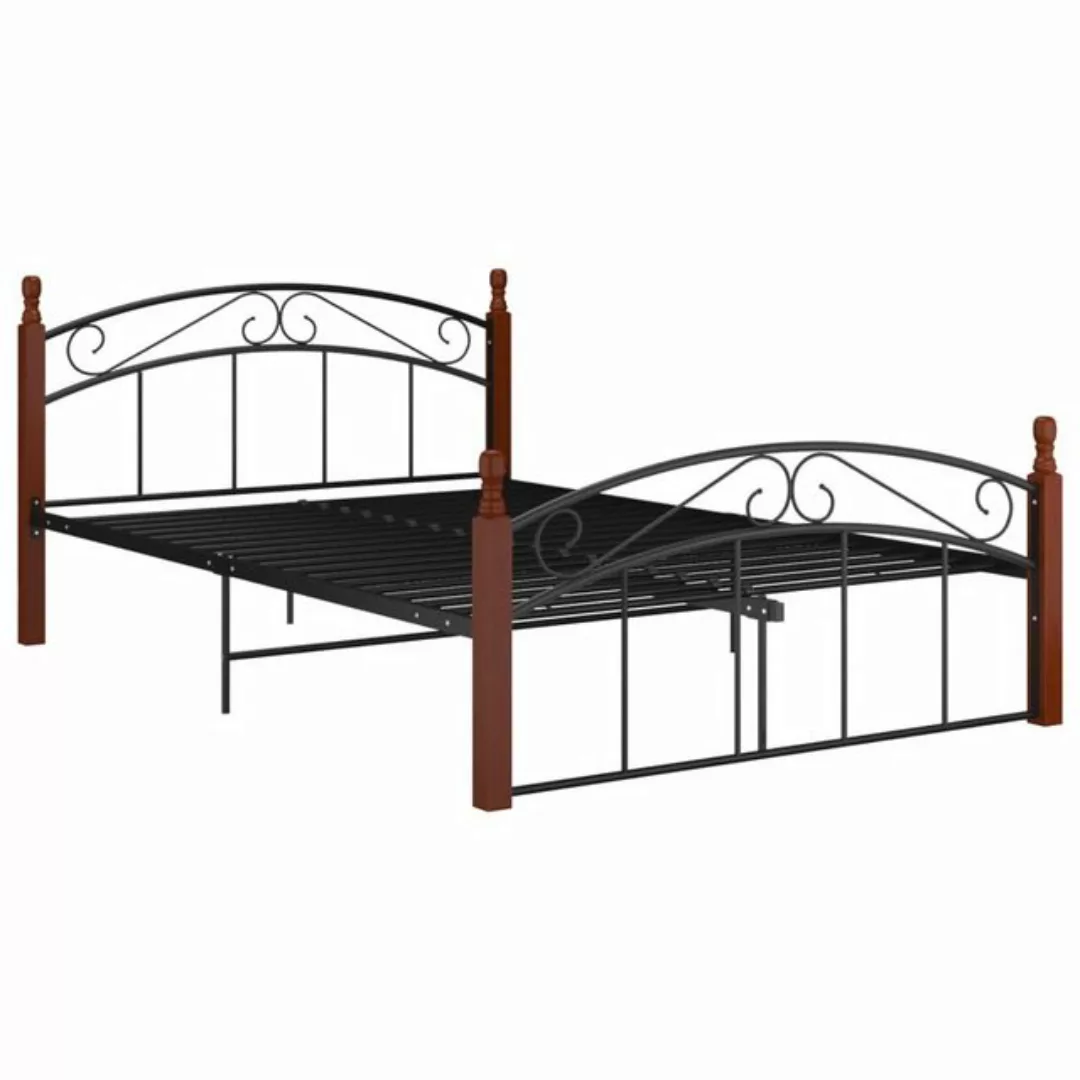 vidaXL Bettgestell Massivholzbett Schwarz Metall und Eiche 140x200 cm Bett günstig online kaufen