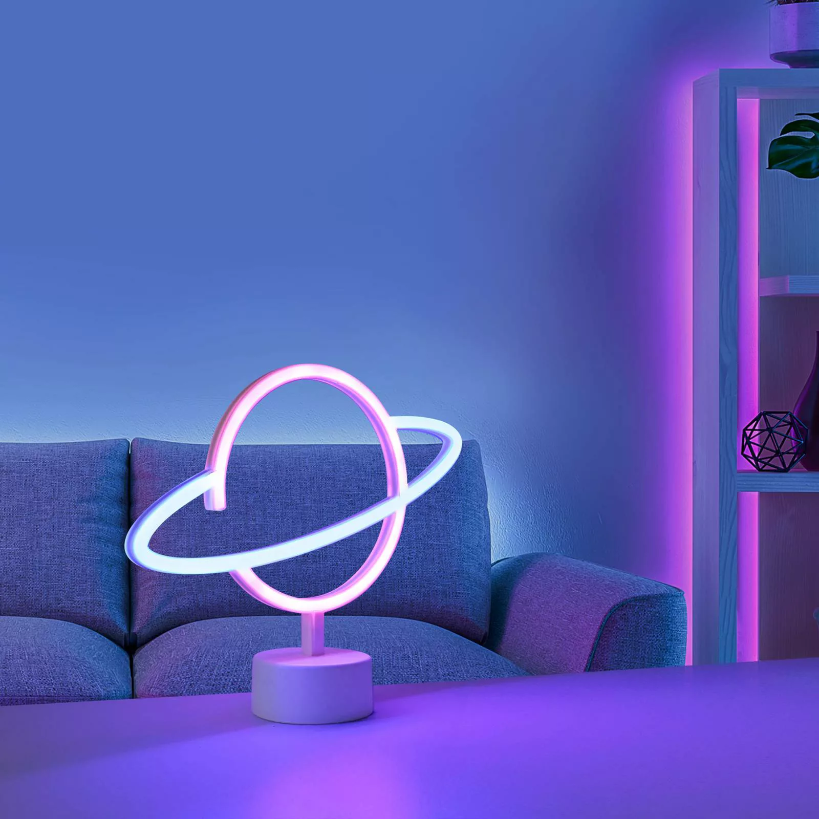 LED-Tischleuchte Neon Saturn, batteriebetrieben günstig online kaufen