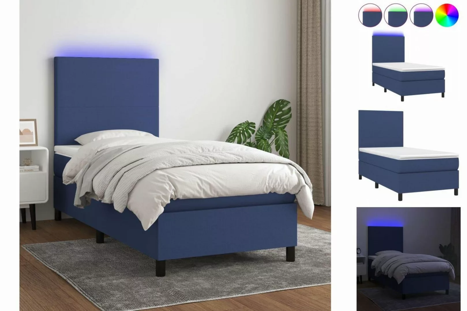 vidaXL Boxspringbett Boxspringbett mit Matratze LED Blau 90x200 cm Stoff Be günstig online kaufen
