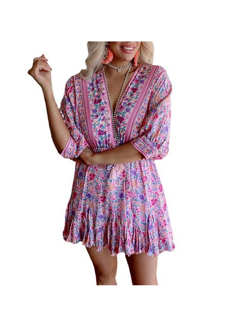 KIKI One-Shoulder-Kleid Sommerkleid Damen Knielang Elegant Boho Blumenkleid günstig online kaufen