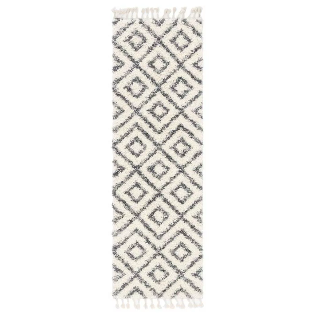 Teppich Shaggy Hochflor in Cremefarben und Grau geometrischem Muster günstig online kaufen