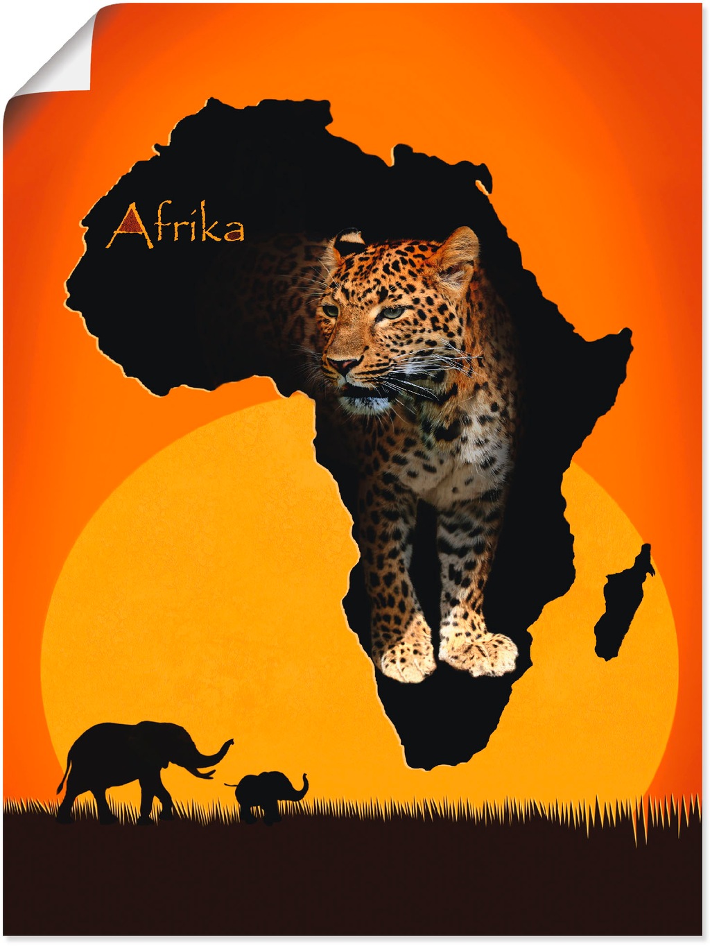 Artland Wandbild "Afrika der schwarze Kontinent", Wildtiere, (1 St.), als L günstig online kaufen