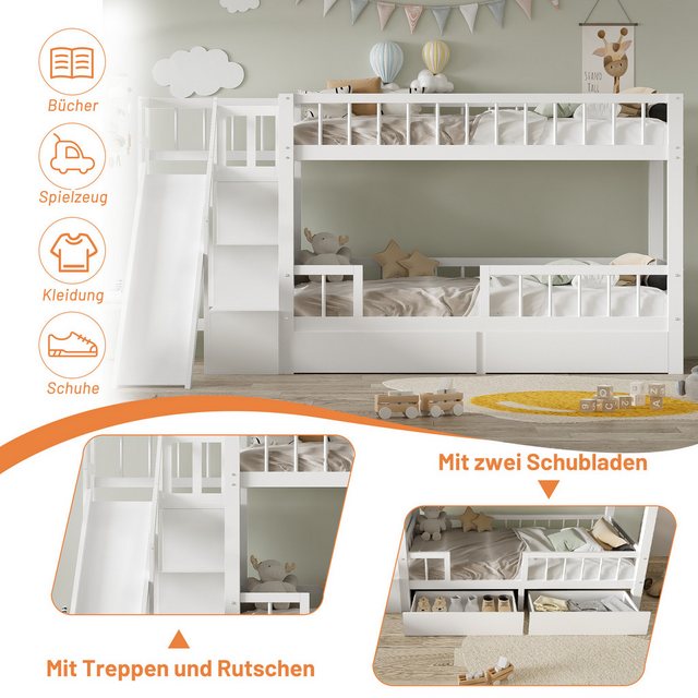 OKWISH Kinderbett Kinderbett (mit 2 Schubladen,ohne Matratze), mit Rutsche günstig online kaufen