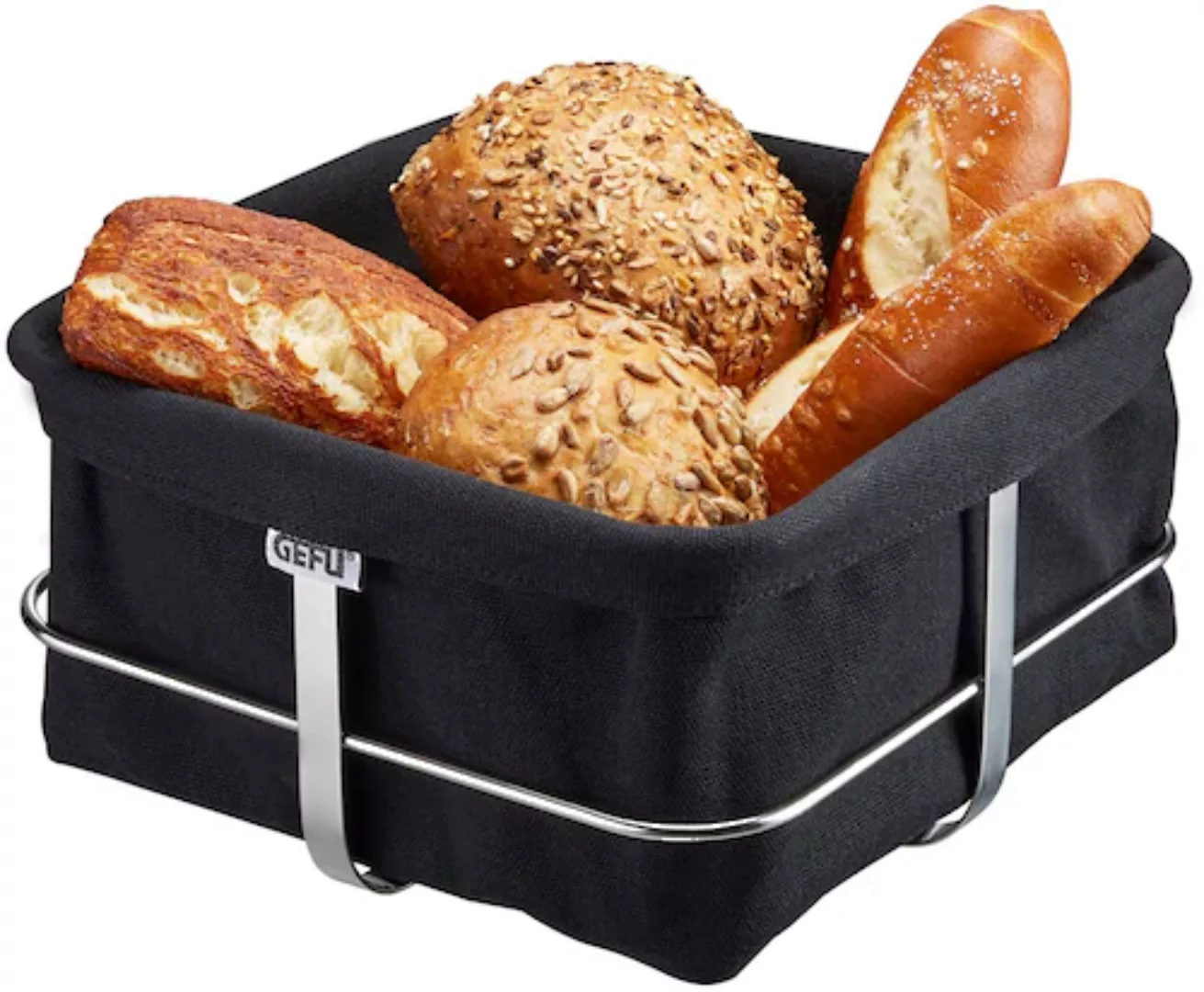 GEFU Brotkorb »BRUNCH eckig«, (1 tlg., Edelstahl Rahmen, Baumwolleeinsatz), günstig online kaufen