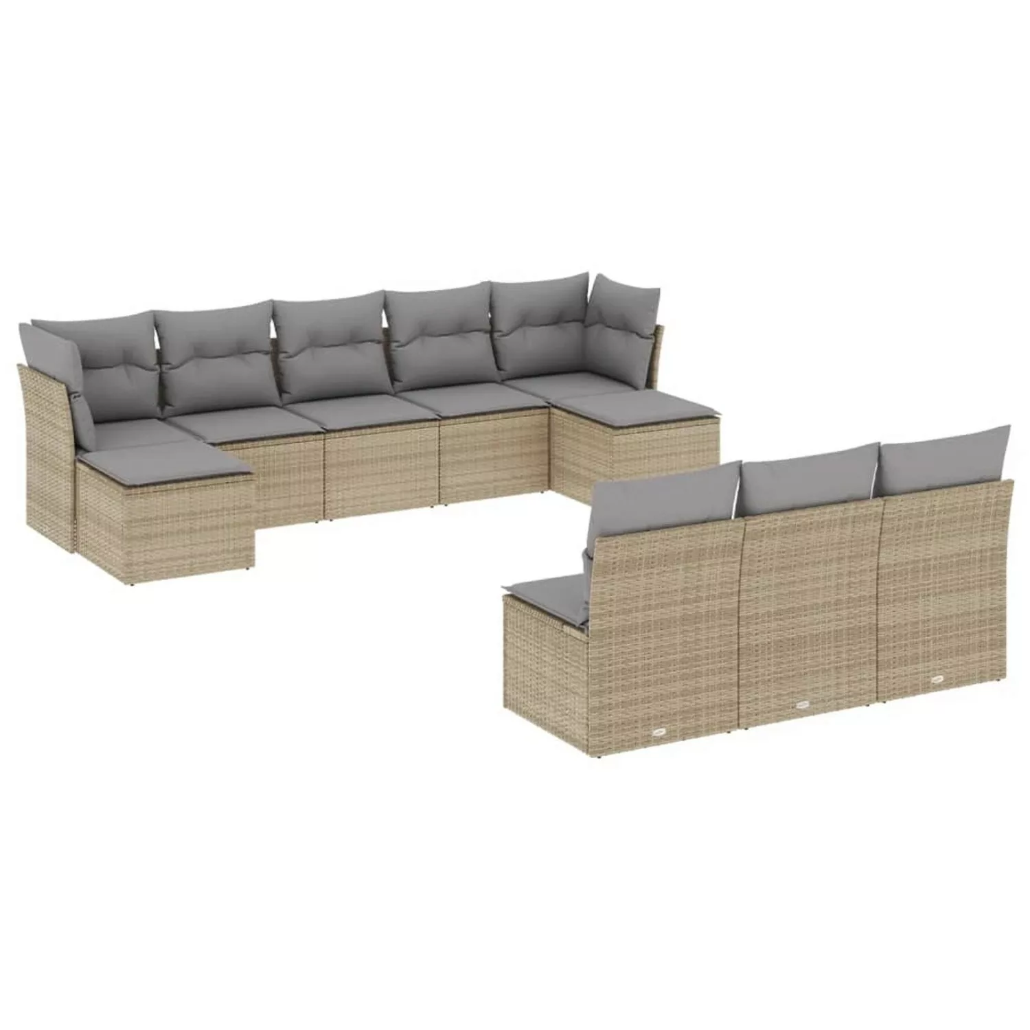 vidaXL 10-tlg Garten-Sofagarnitur mit Kissen Beige Poly Rattan Modell 93 günstig online kaufen