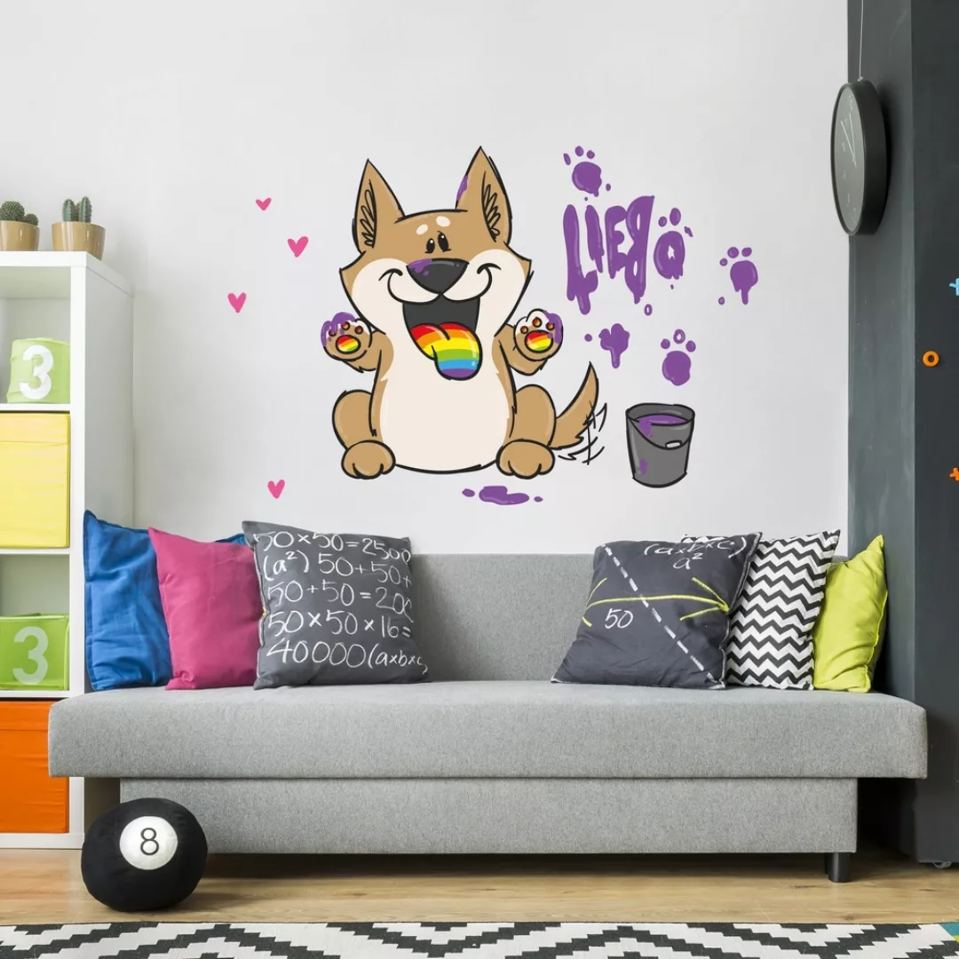 Wandtattoo Pummeleinhorn - Hund mit Farbeimer günstig online kaufen
