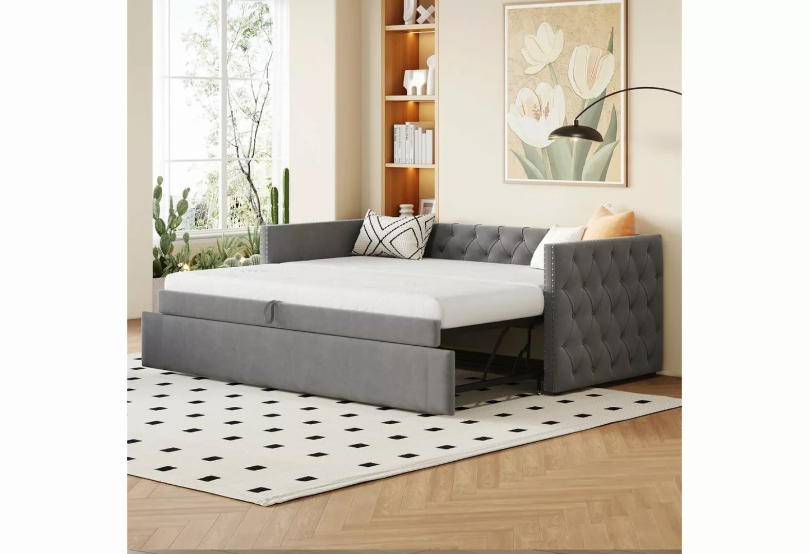 Merax Daybett, Tagesbett Schlafsofa mit Unterbett 90x200cm/180x200cm Polste günstig online kaufen