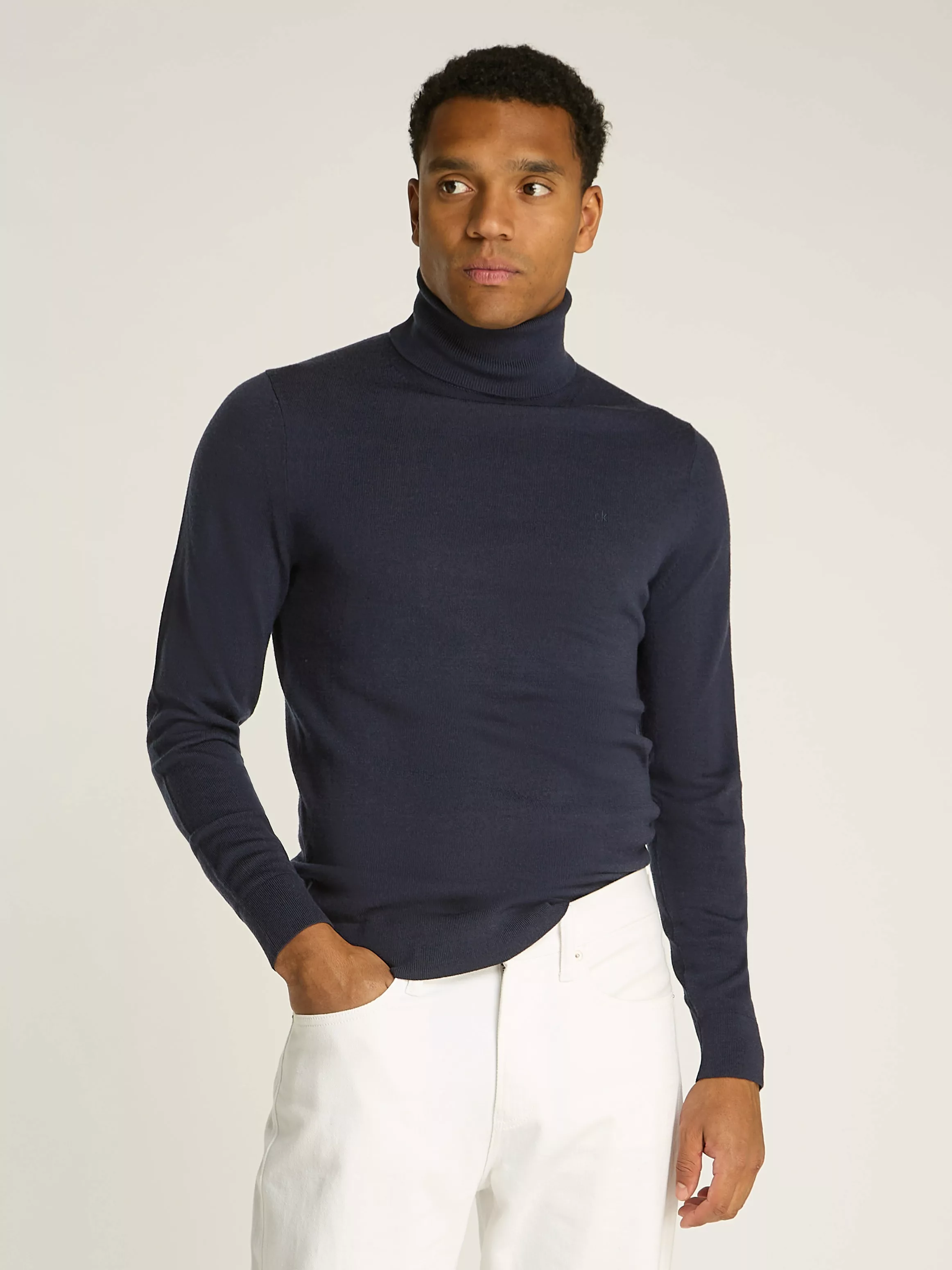 Calvin Klein Rollkragenpullover SUPERIOR WOOL TURTLE NECK mit Logostickerei günstig online kaufen