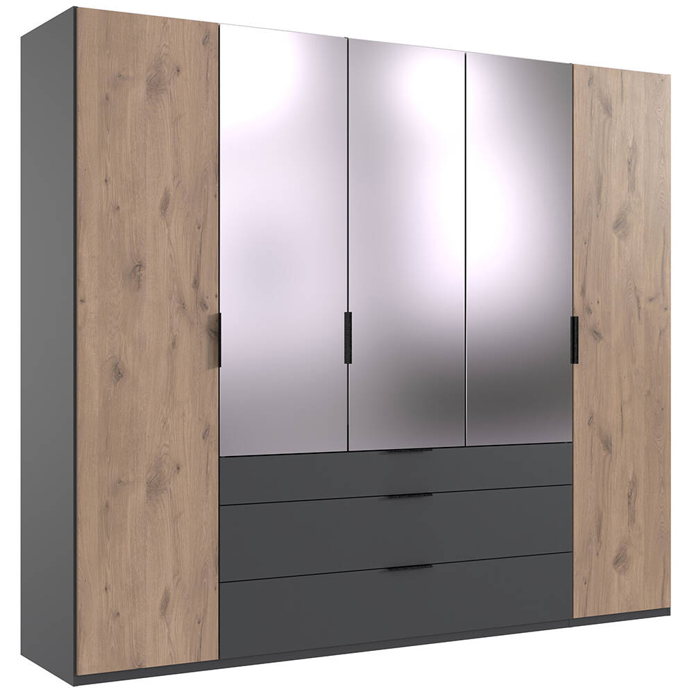 Kleiderschrank 250 cm breit inkl. Spiegel modern in Eiche mit grau BIELLA-4 günstig online kaufen