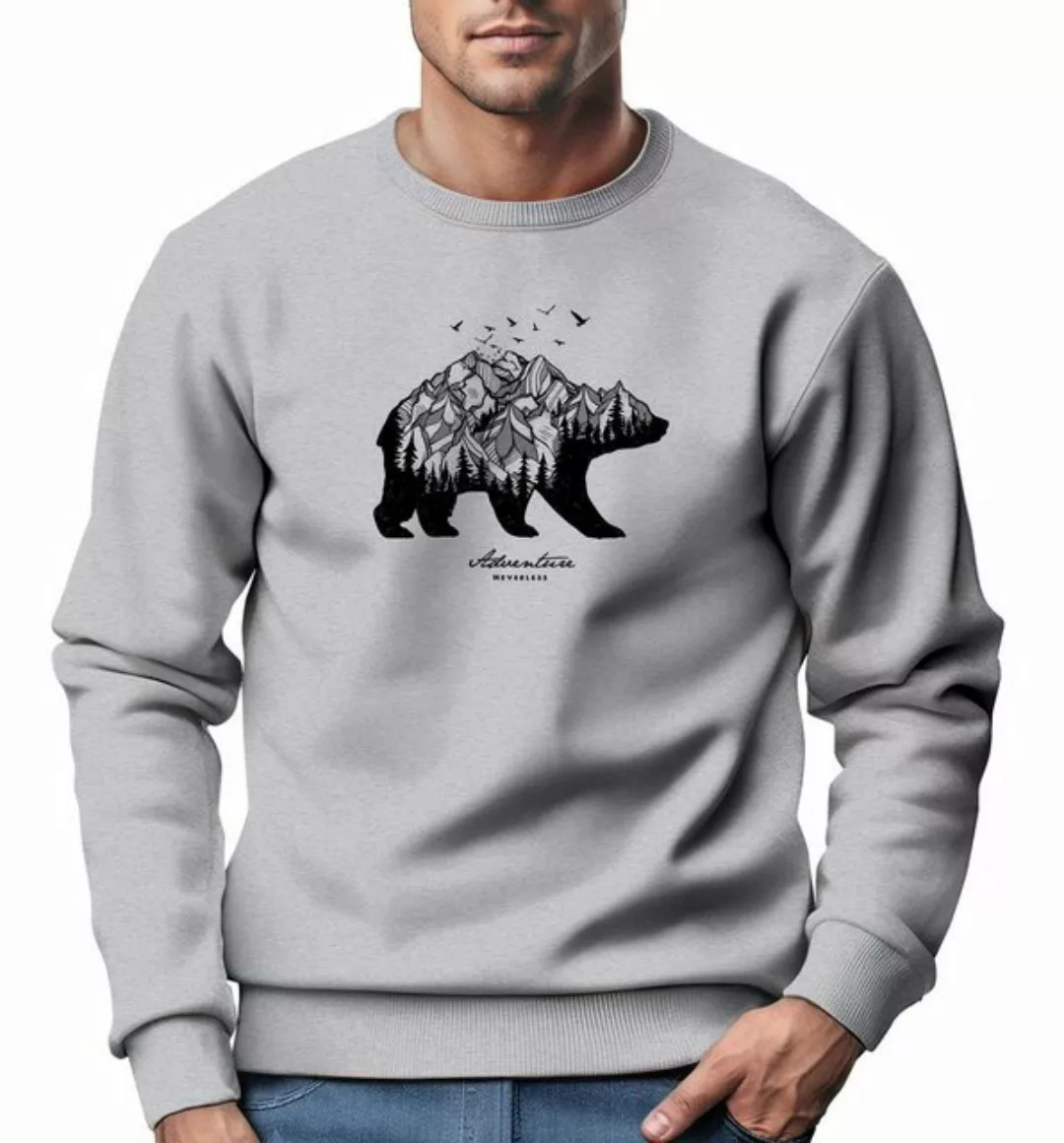 Neverless Sweatshirt Sweatshirt Herren Bär Abenteuer Berge Wald Bear Mounta günstig online kaufen