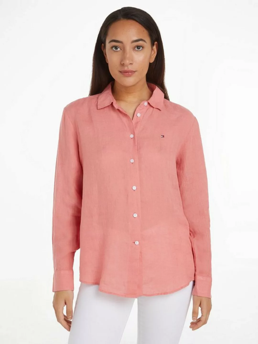 Tommy Hilfiger Hemdbluse LINEN STP RELAXED SHIRT LS mit Logostickerei auf d günstig online kaufen