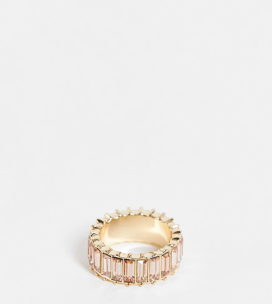 ASOS DESIGN Curve – Ring in Goldfarbton mit Steinen im Baguette-Schliff-Gol günstig online kaufen