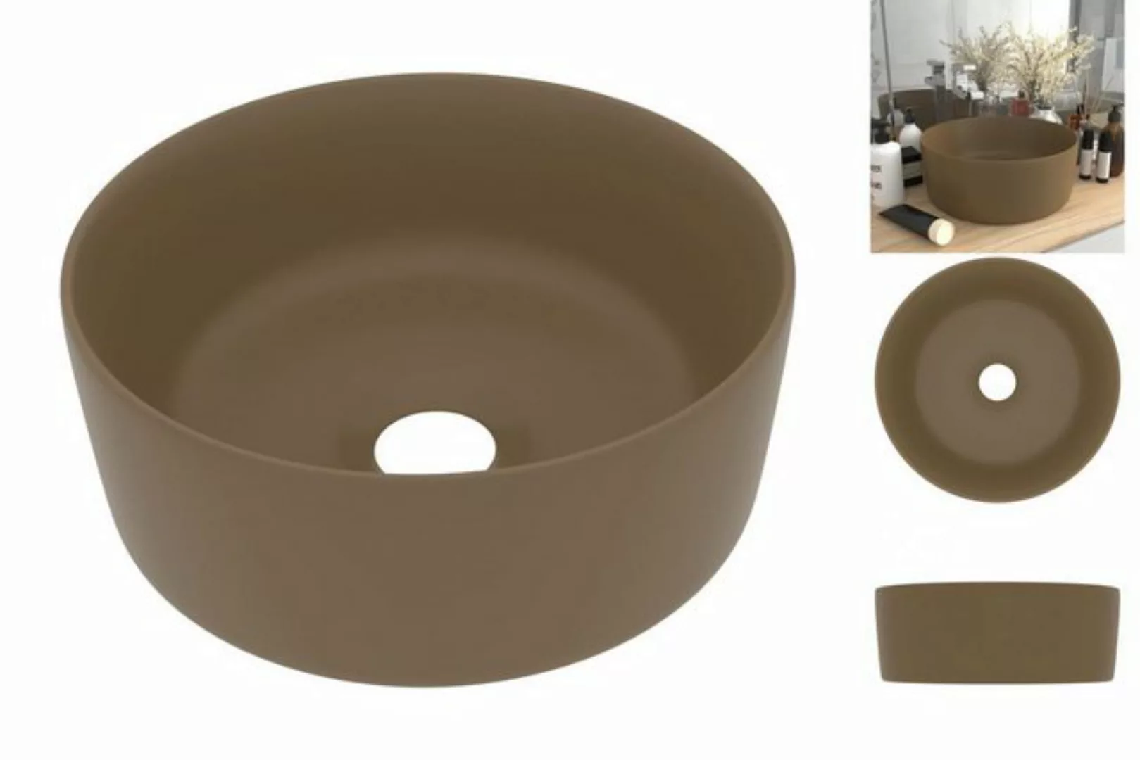 Luxuriöses Waschbecken Rund Matt Creme 40x15 Cm Keramik günstig online kaufen