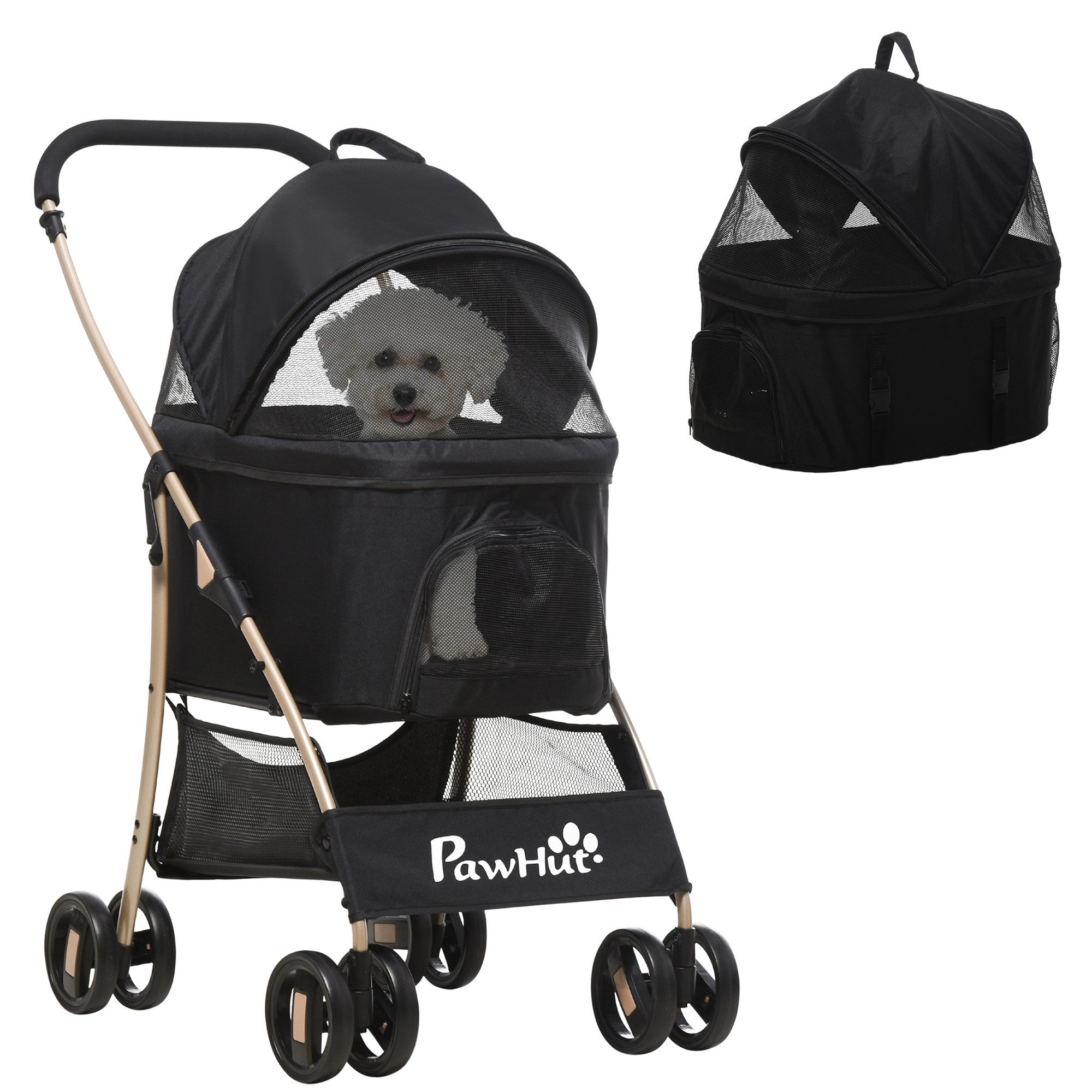 PawHut Hundebuggy mit Kissen, 4 Rädern, günstig online kaufen