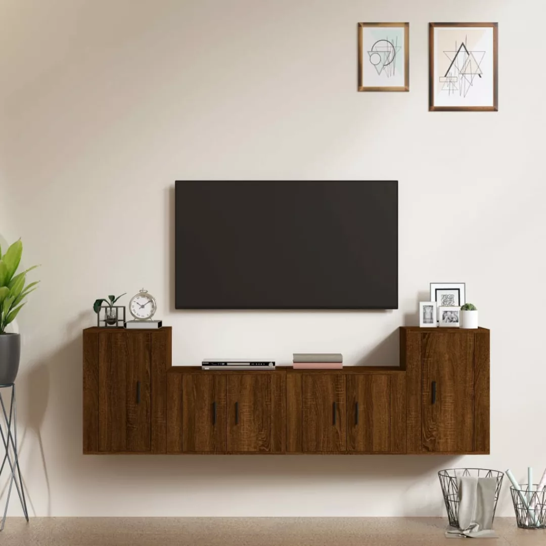 vidaXL TV-Schrank 4-tlg TV-Schrank-Set Braun Eichen-Optik Spanplatte TV-Low günstig online kaufen