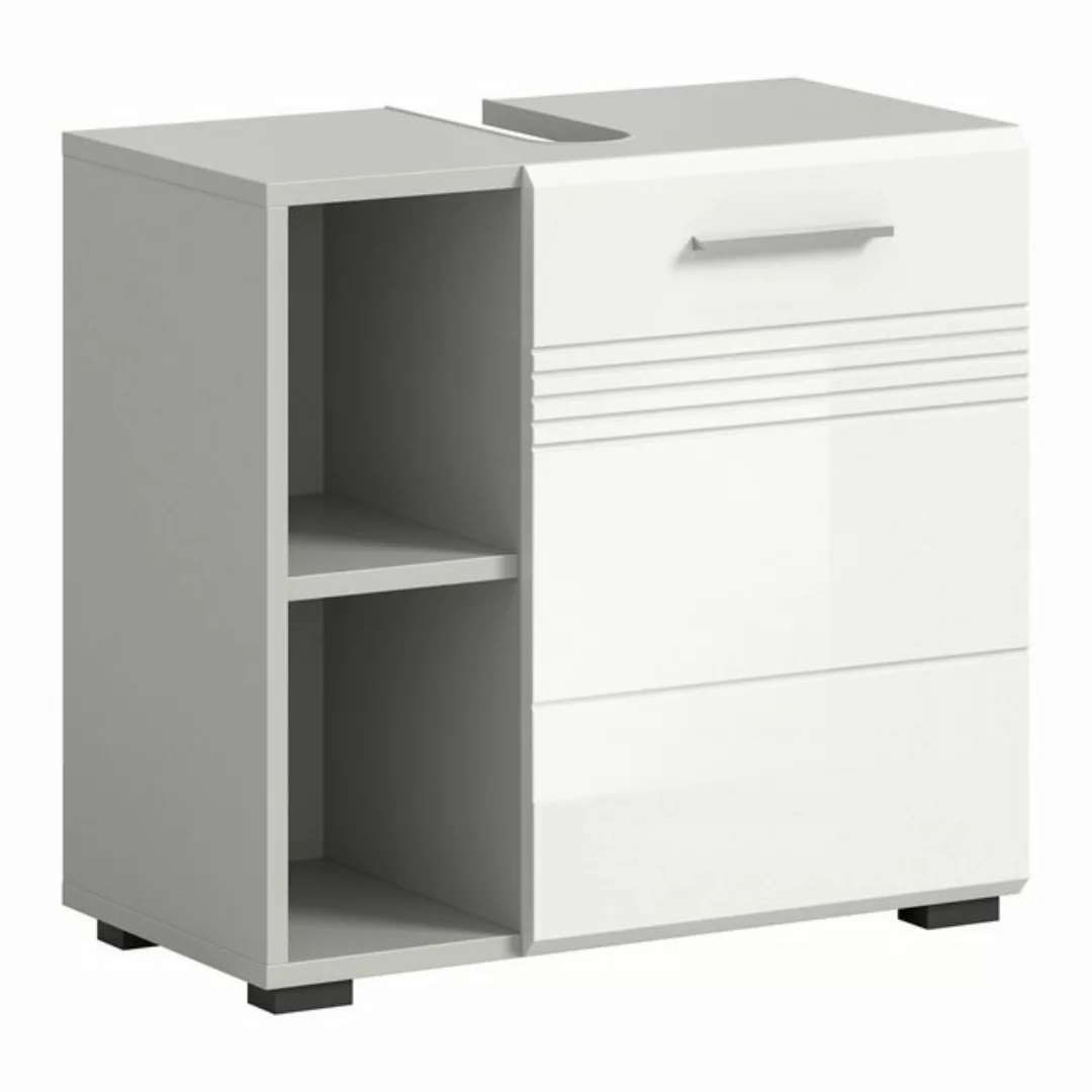 xonox.home Waschbeckenunterschrank in Hellgrau / Weiß Hochglanz - 60x56x32c günstig online kaufen