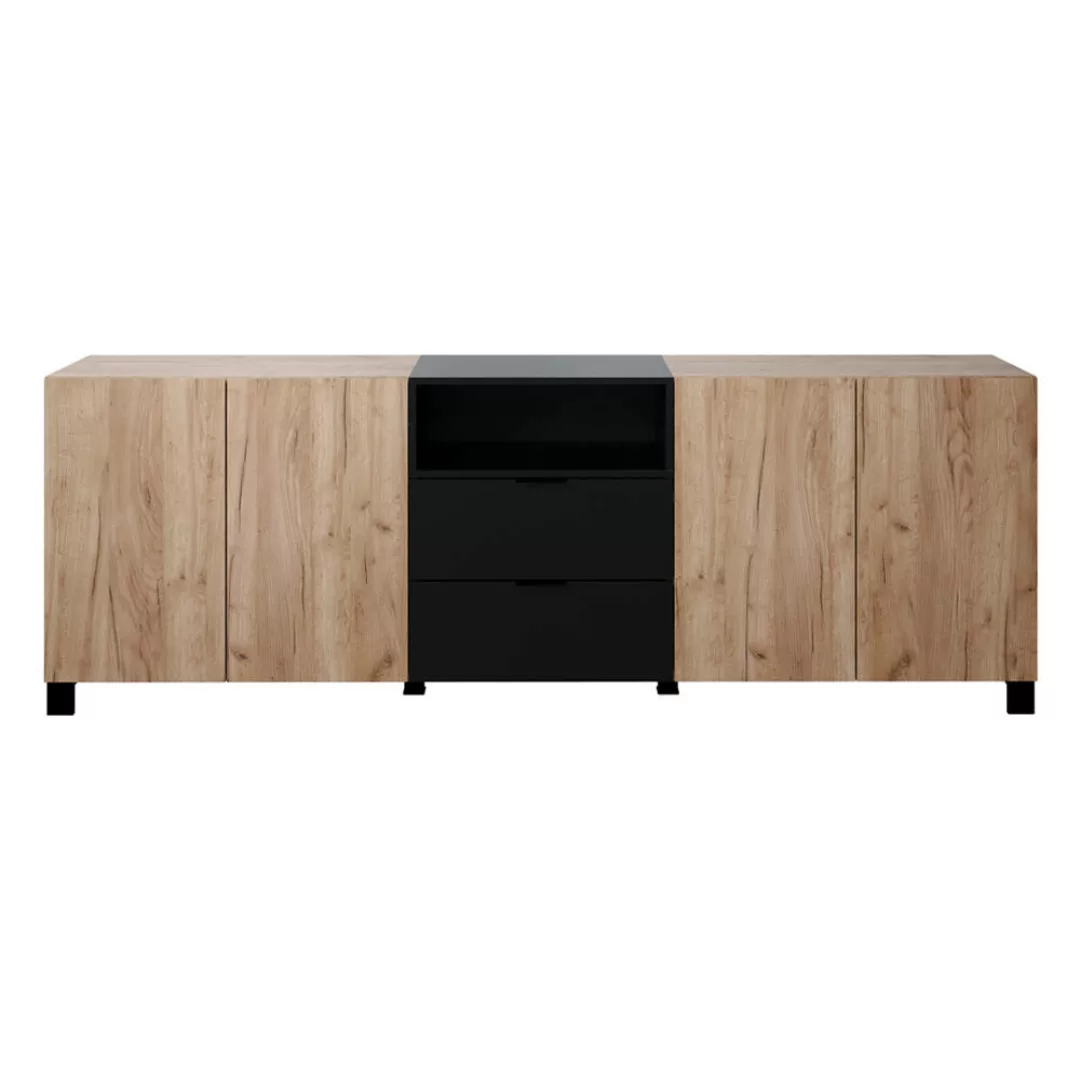 Sideboard 226,8 cm, 4 Türen, 2 Schubladen, Eiche, schwarz matt KEMBA-19 günstig online kaufen