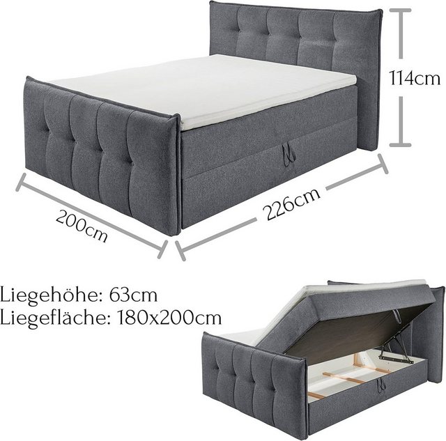 freiraum Boxspringbett THOMPSON, Bettkästen, 9-Zone, Topper, anthrazit, 180 günstig online kaufen