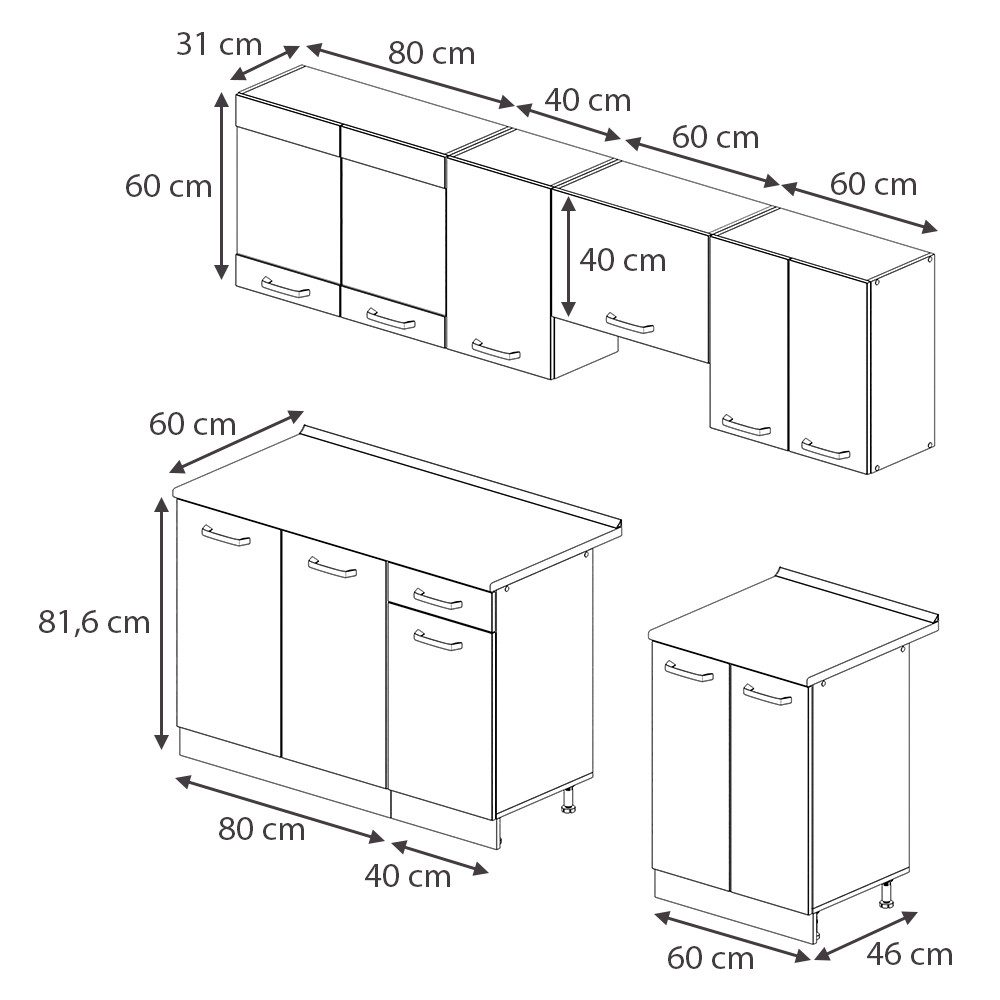 Vicco Küchenzeile R-Line, Grau/Anthrazit/Anthrazit, 240 cm, günstig online kaufen