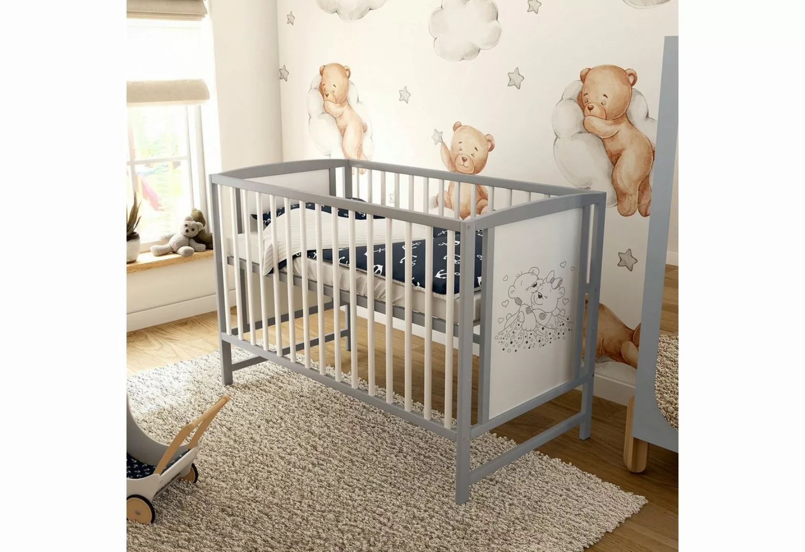 Baby-Delux Babybett Mia, Kinderbett 60x120 cm weiß grau höhenverstellbar, K günstig online kaufen