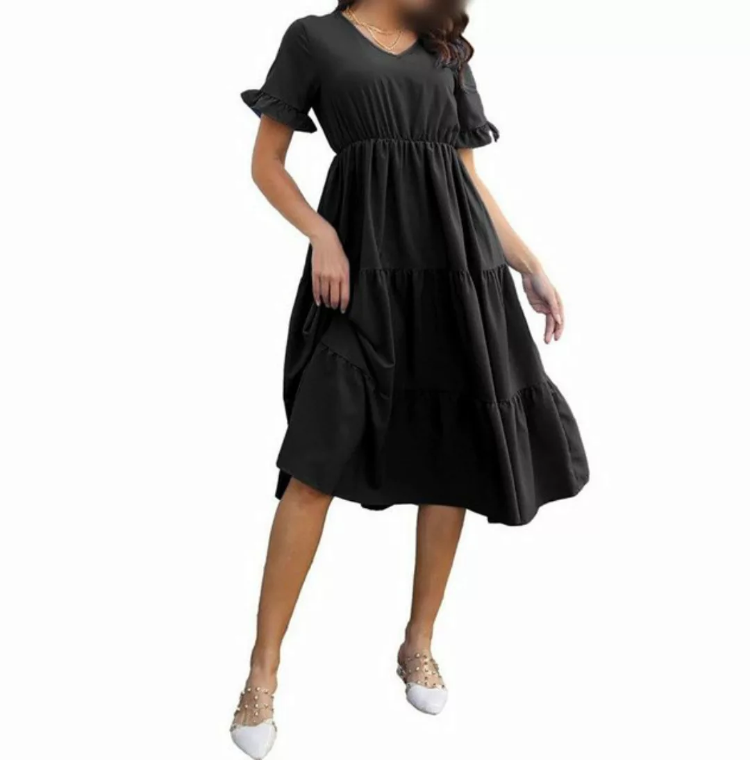 AFAZ New Trading UG Blusenkleid Kurzarm Kleid mit V-Ausschnitt und Schichte günstig online kaufen