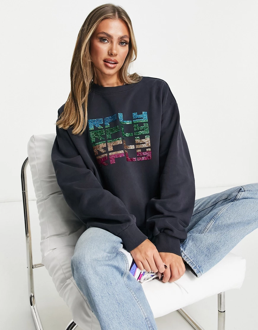 Replay – Sweatshirt in Schwarz mit mehrfarbigem Logo günstig online kaufen