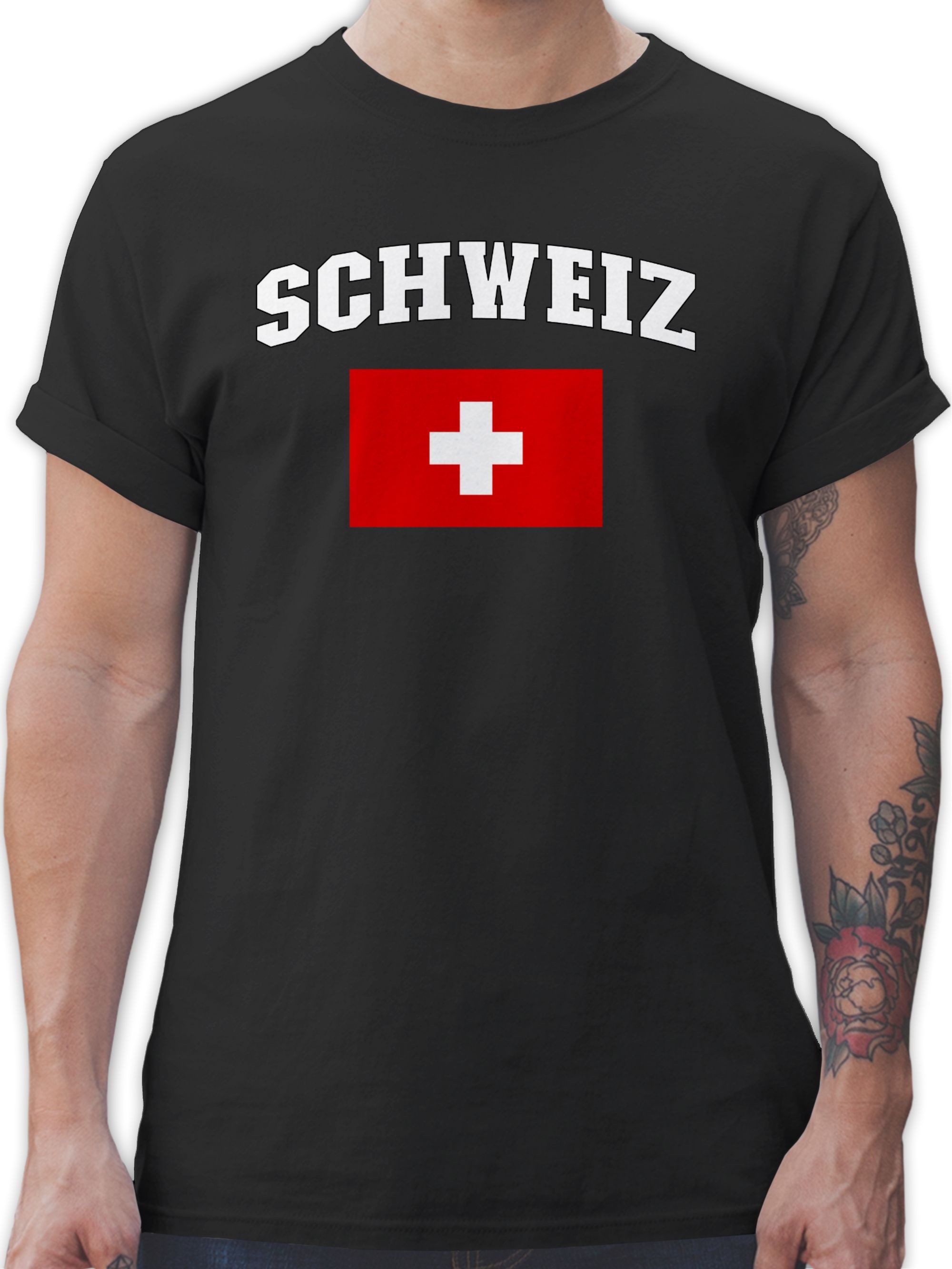 Shirtracer T-Shirt Schweiz Schriftzug mit Flagge, günstig online kaufen