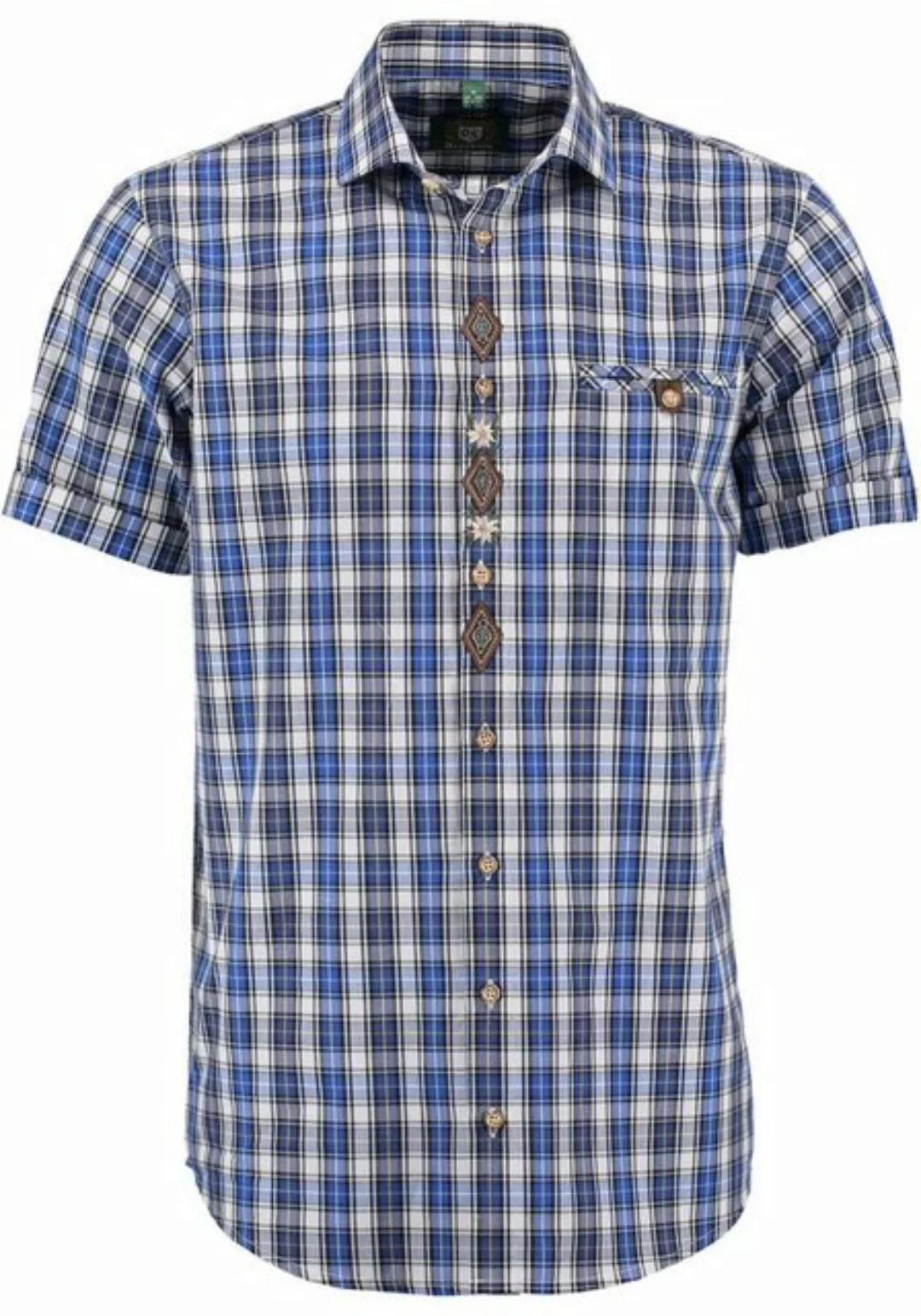 OS-Trachten Trachtenhemd Traioc Herren Kurzarmhemd mit aufgesetzter Brustta günstig online kaufen
