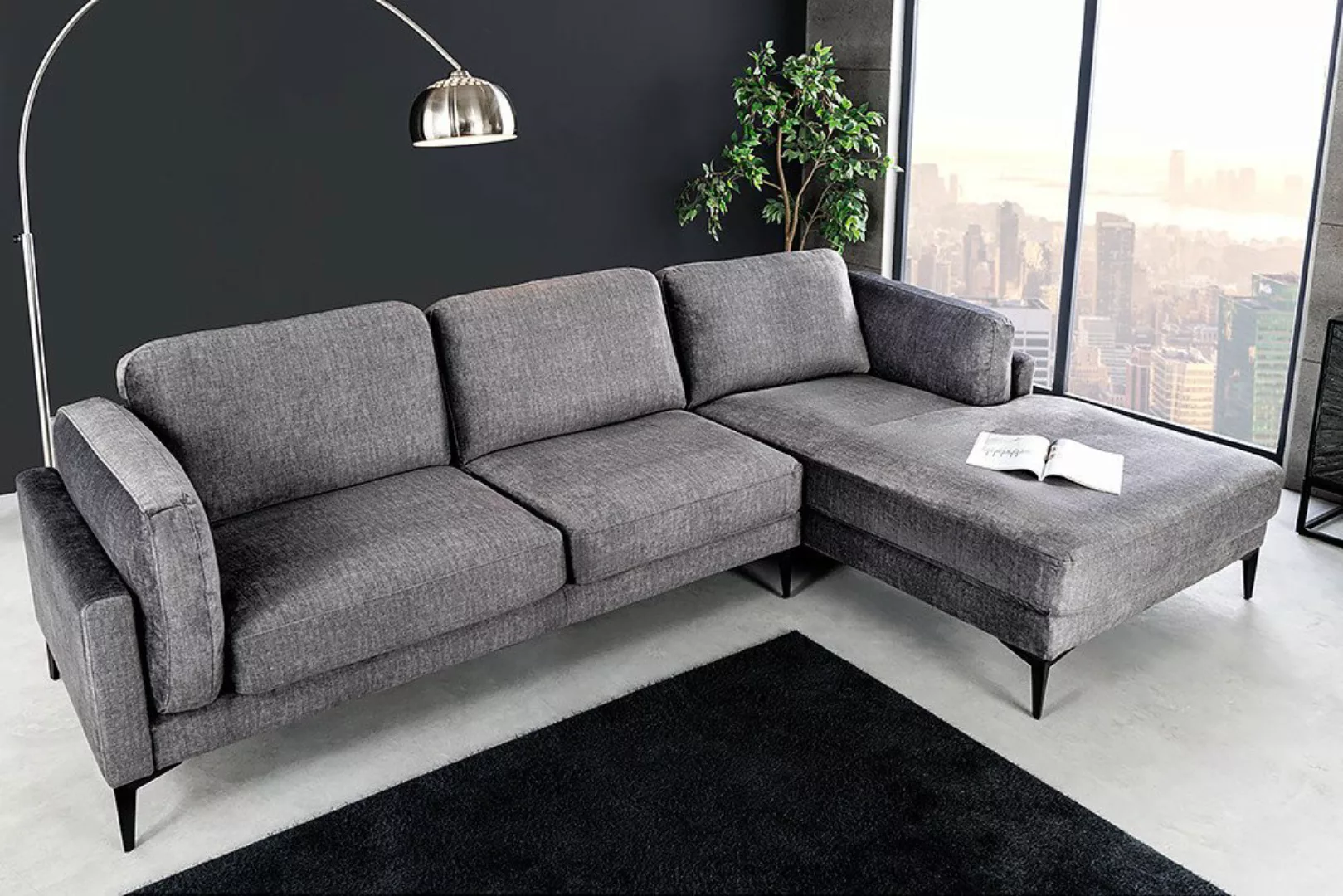 riess-ambiente Ecksofa MANHATTAN 295cm dunkelgrau · Eckcouch mit Samt-Bezug günstig online kaufen