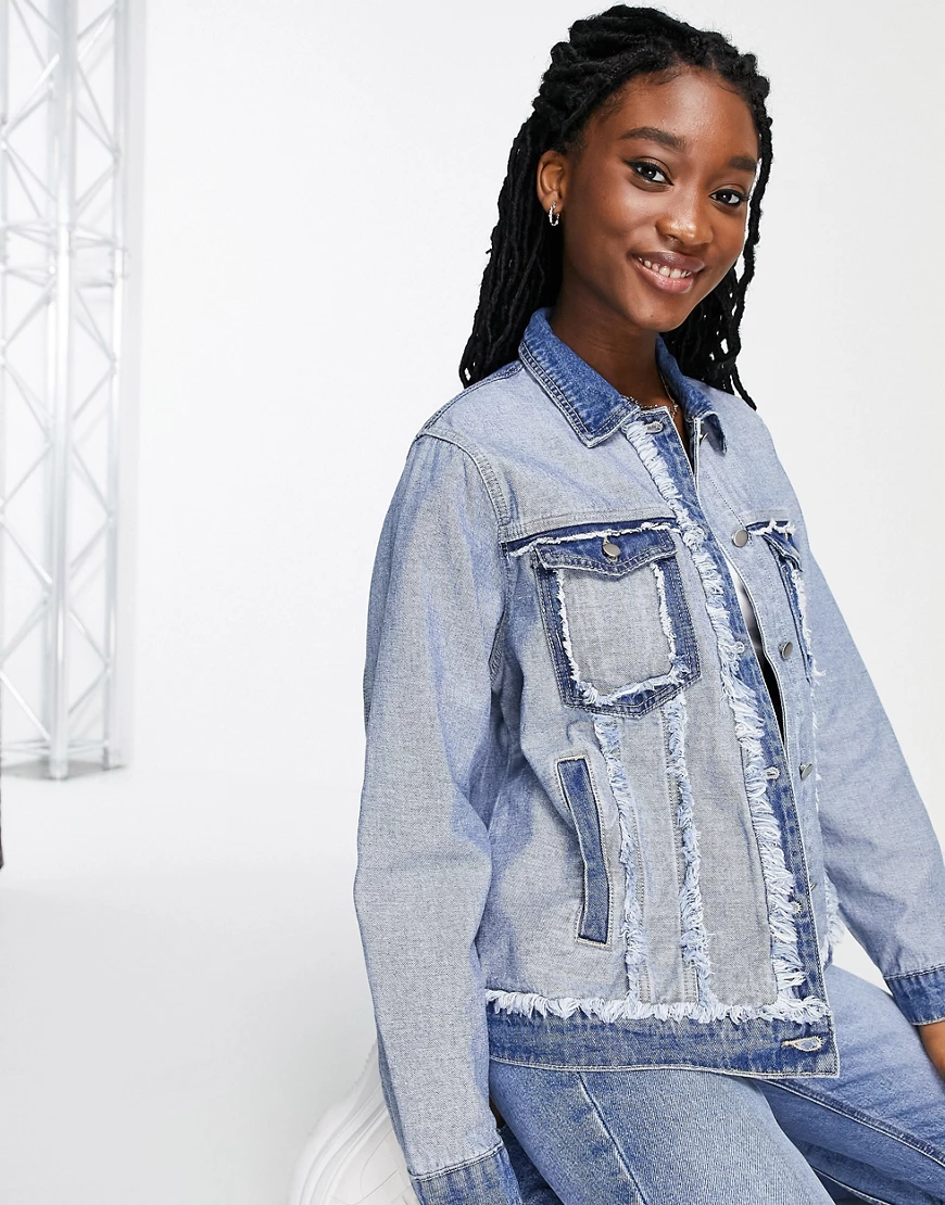 Skylar Rose – Oversize-Jeansjacke in Used-Optik-Blau günstig online kaufen