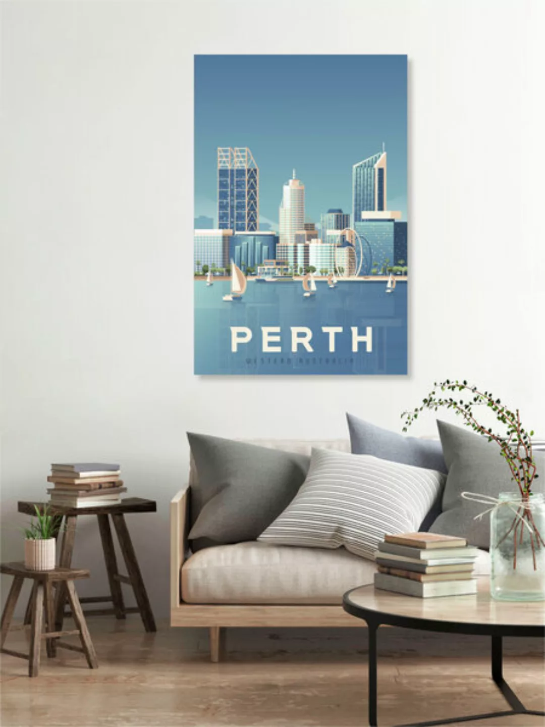 Poster / Leinwandbild - Perth Vintage Travel Wandbild günstig online kaufen