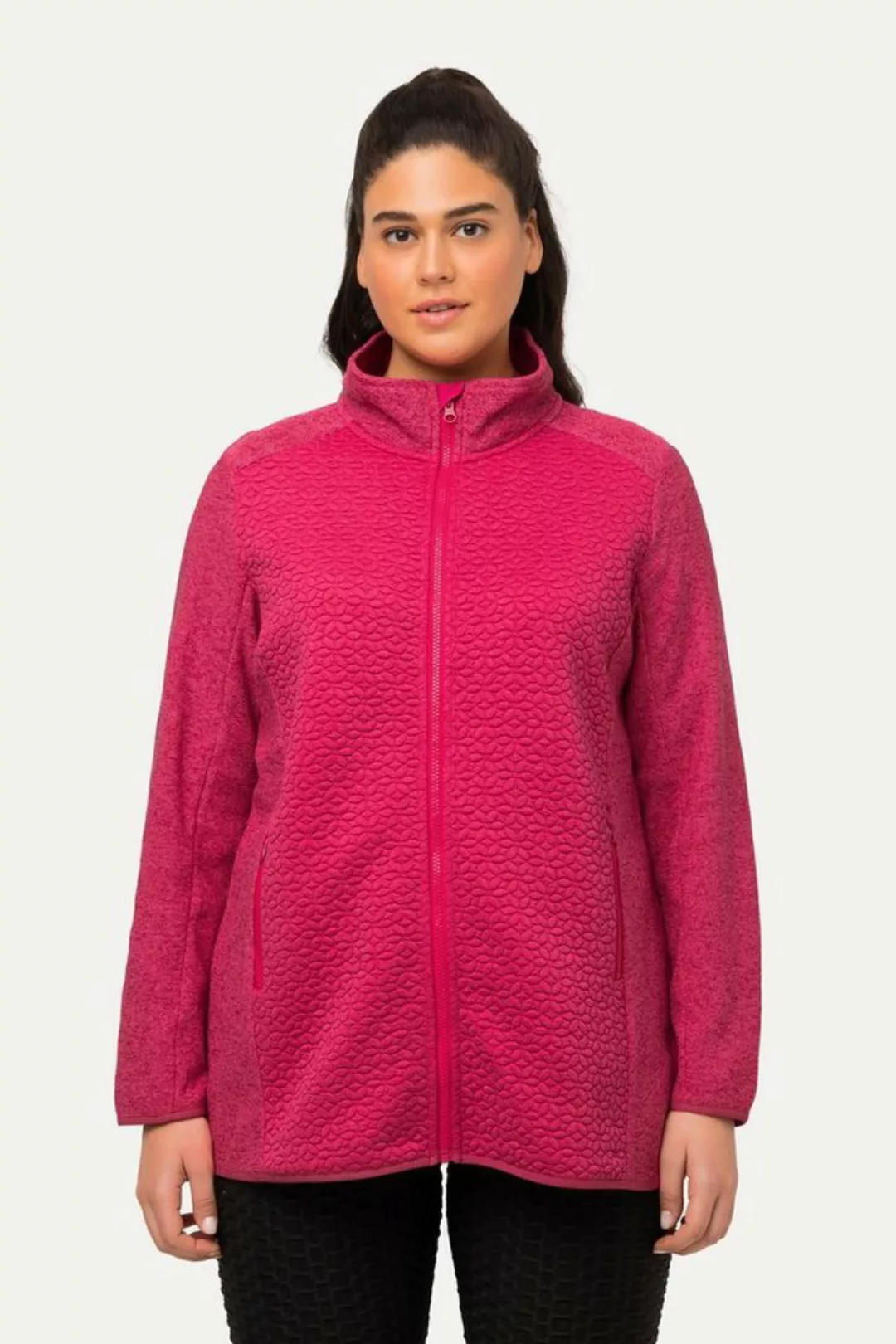 Ulla Popken Sweatjacke Strickfleece-Jacke Stickerei Stehkragen günstig online kaufen