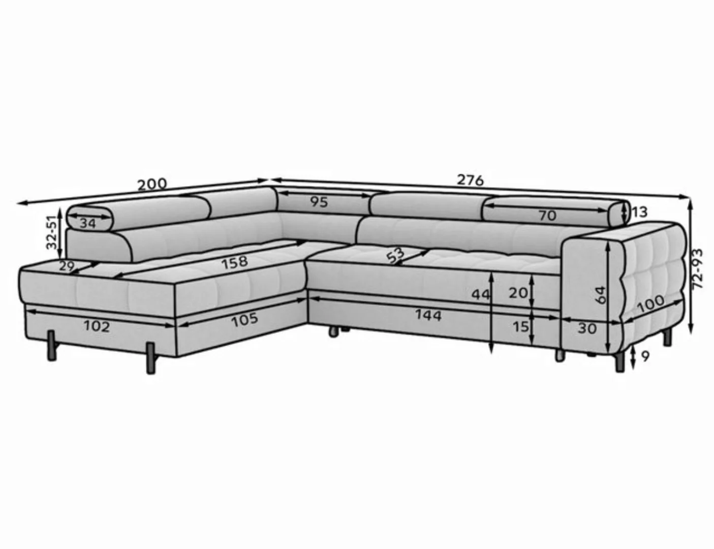 Möbel für Dich Ecksofa Ferucce 276x200x72-93 cm L-Form günstig online kaufen